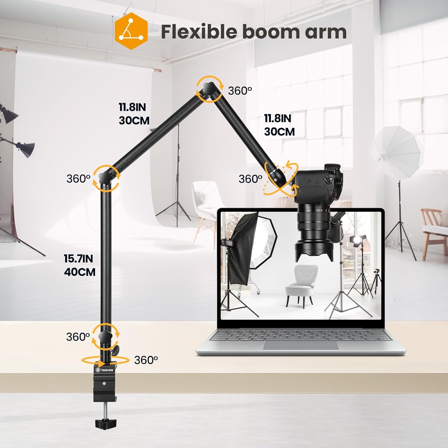 Thumbnail 1 de TARION Camera Desk Mount Stand – Overhead Arm for DSLR with 360° Rotating Ballhead and 2 kg Load
