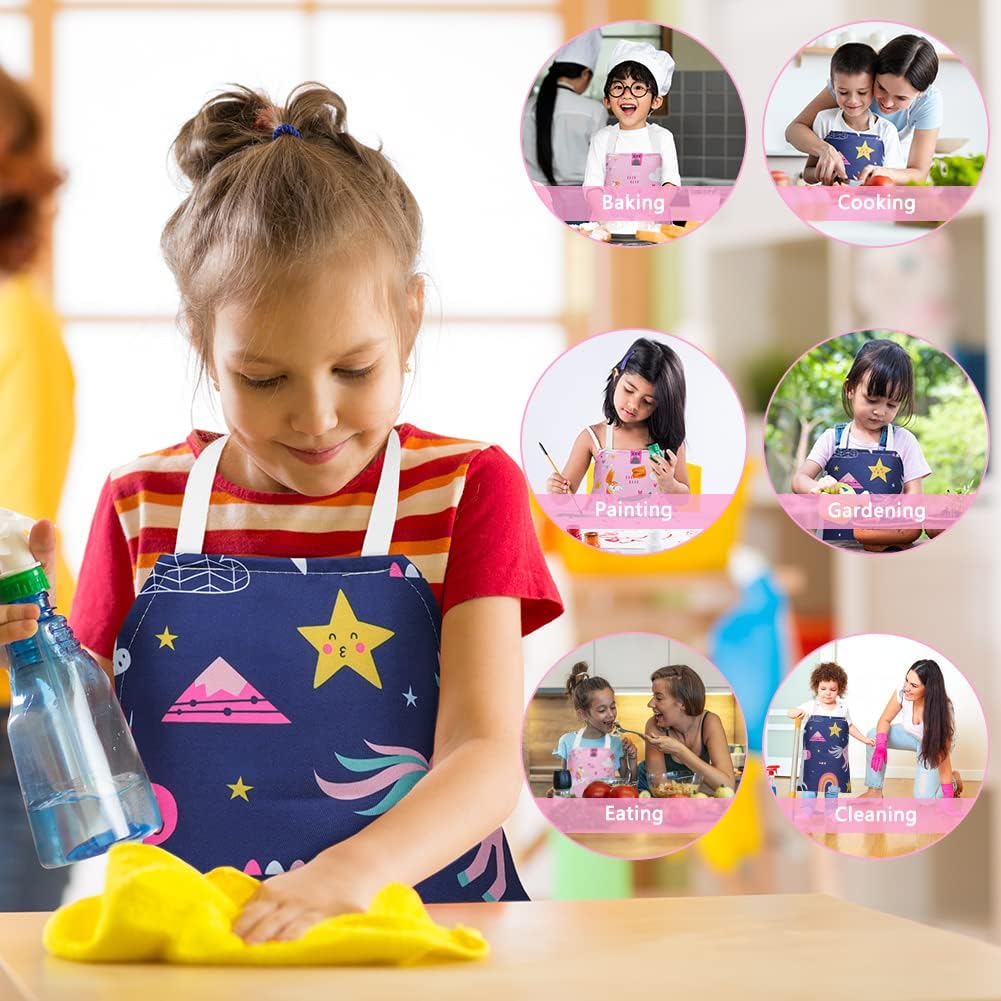 Thumbnail 6 de HOTUT 2 Pcs Kids Unicorn Print Aprons – Adjustable Cartoon Style Chef Aprons for Children (Pink & Blue)