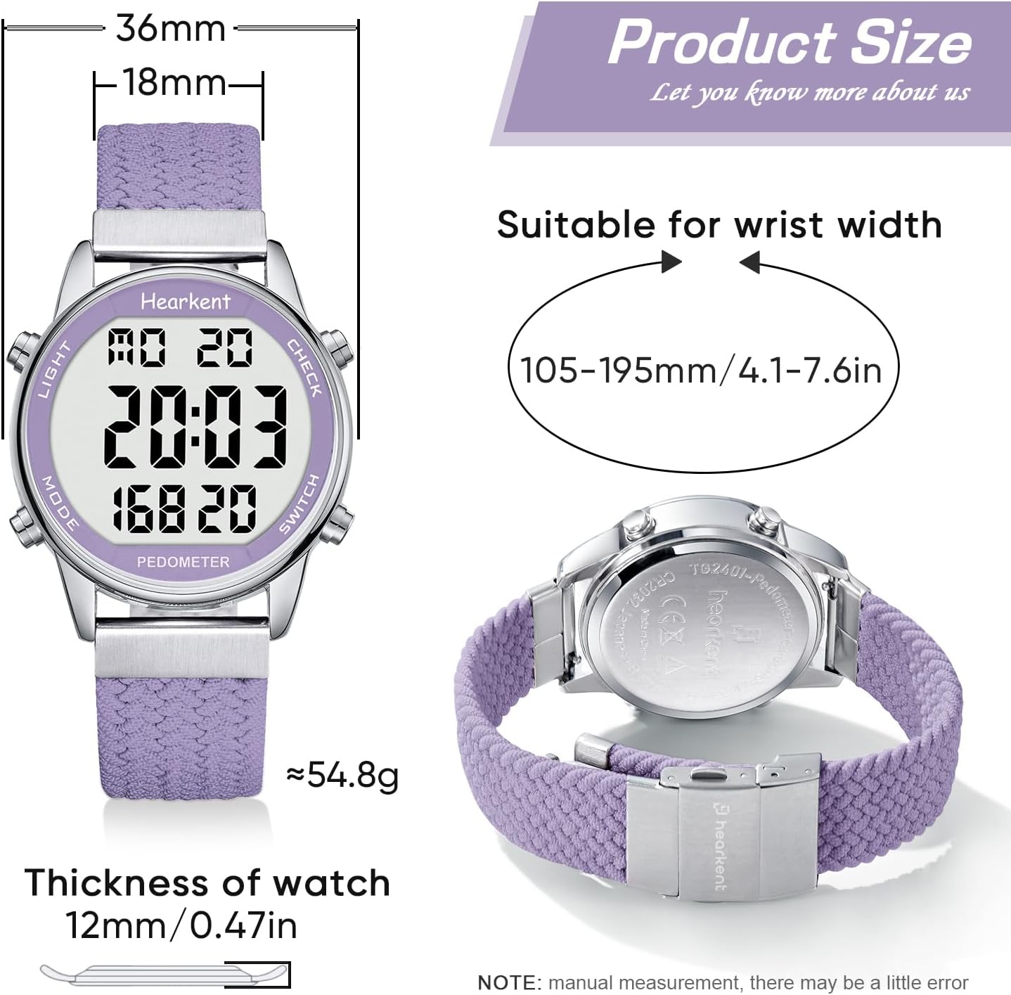 Thumbnail 1 de Hearkent Pedometer Watch for Women 30M