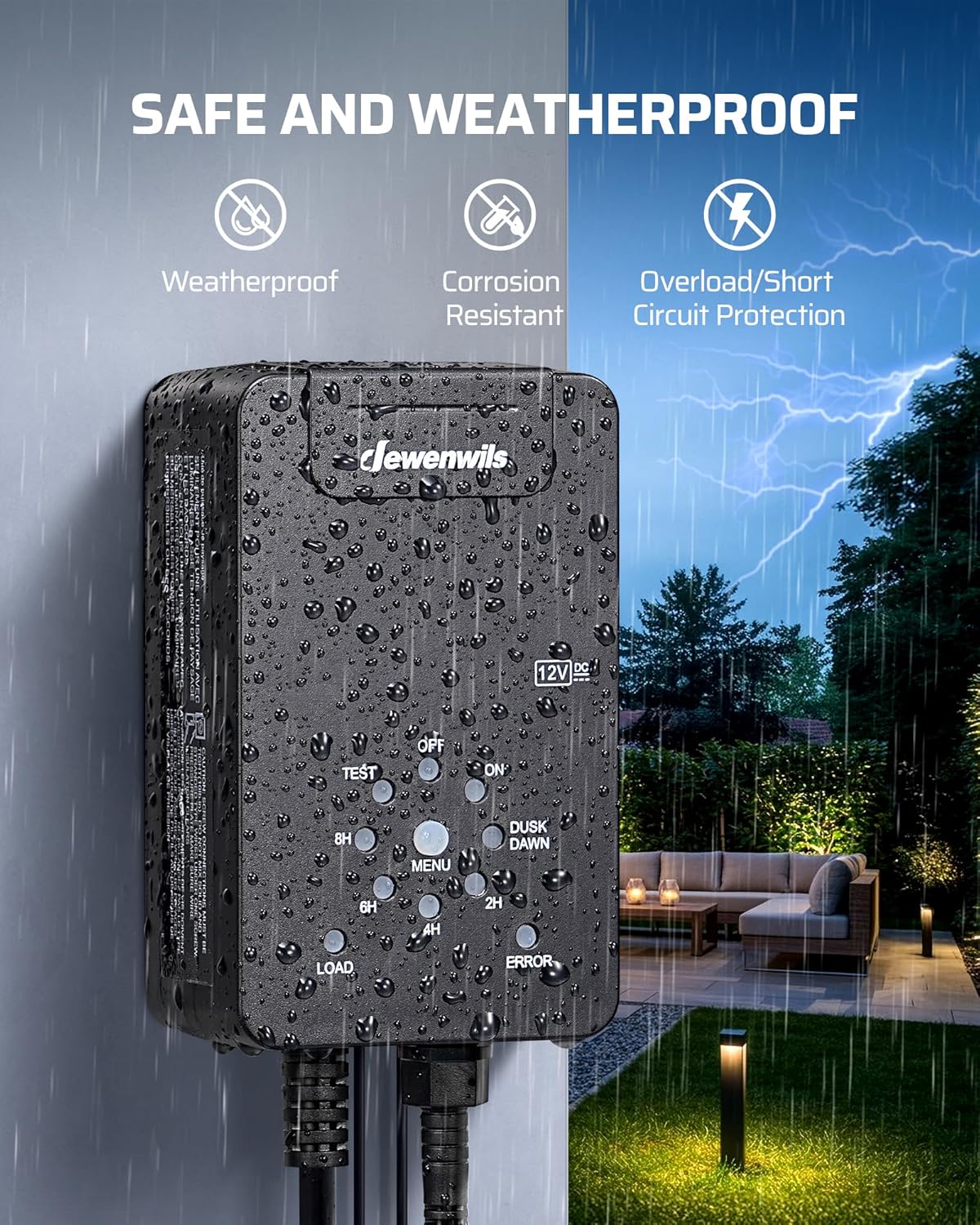 Detalle de DEWENWILS 60W Low Voltage Transformer with Dusk-to-Dawn Sensor and Countdown Timer