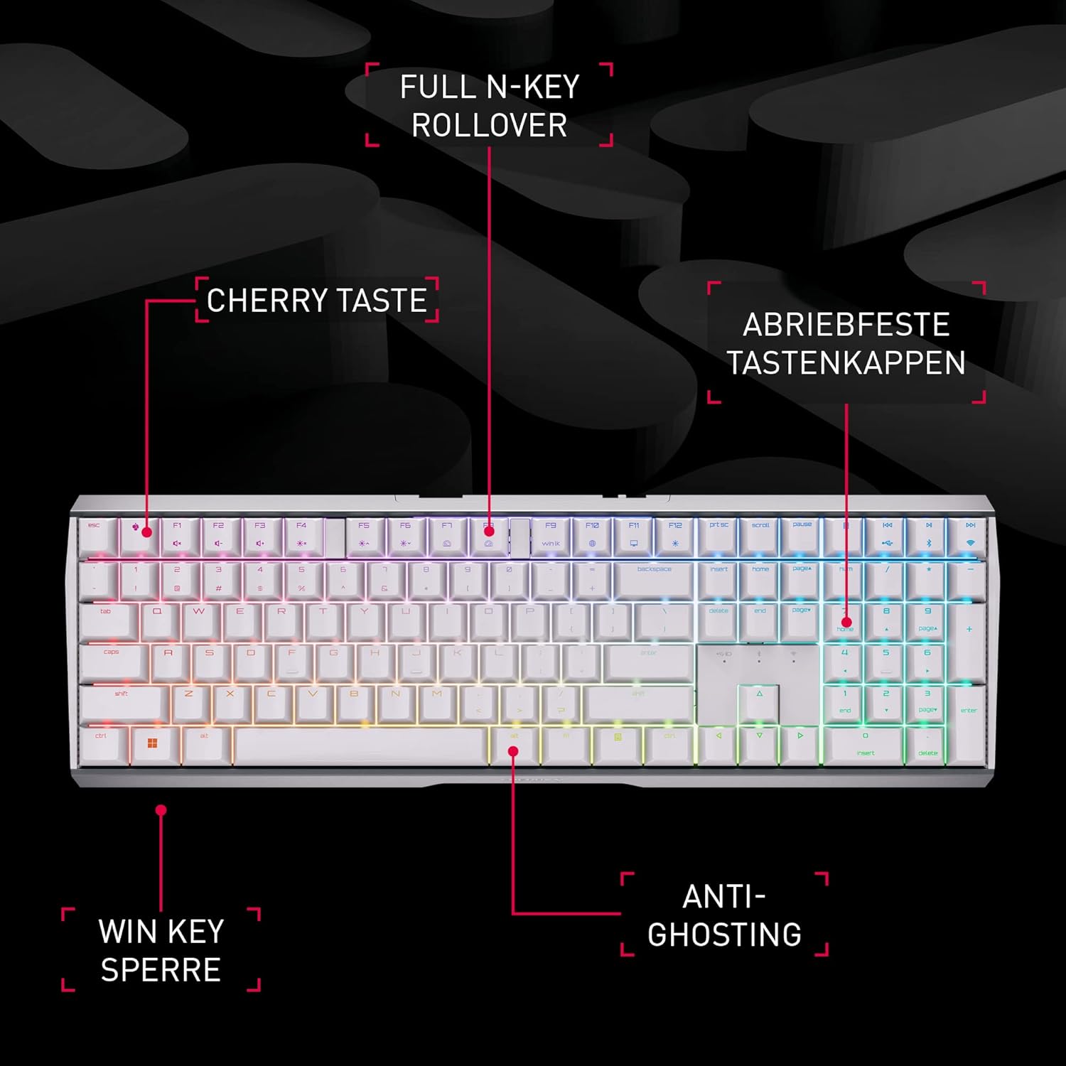 Thumbnail 1 de CHERRY MX 3.0S Wireless Gaming-Tastatur (QWERTZ, MX Red, RGB) – kabellos per Bluetooth, Funk oder Kabel