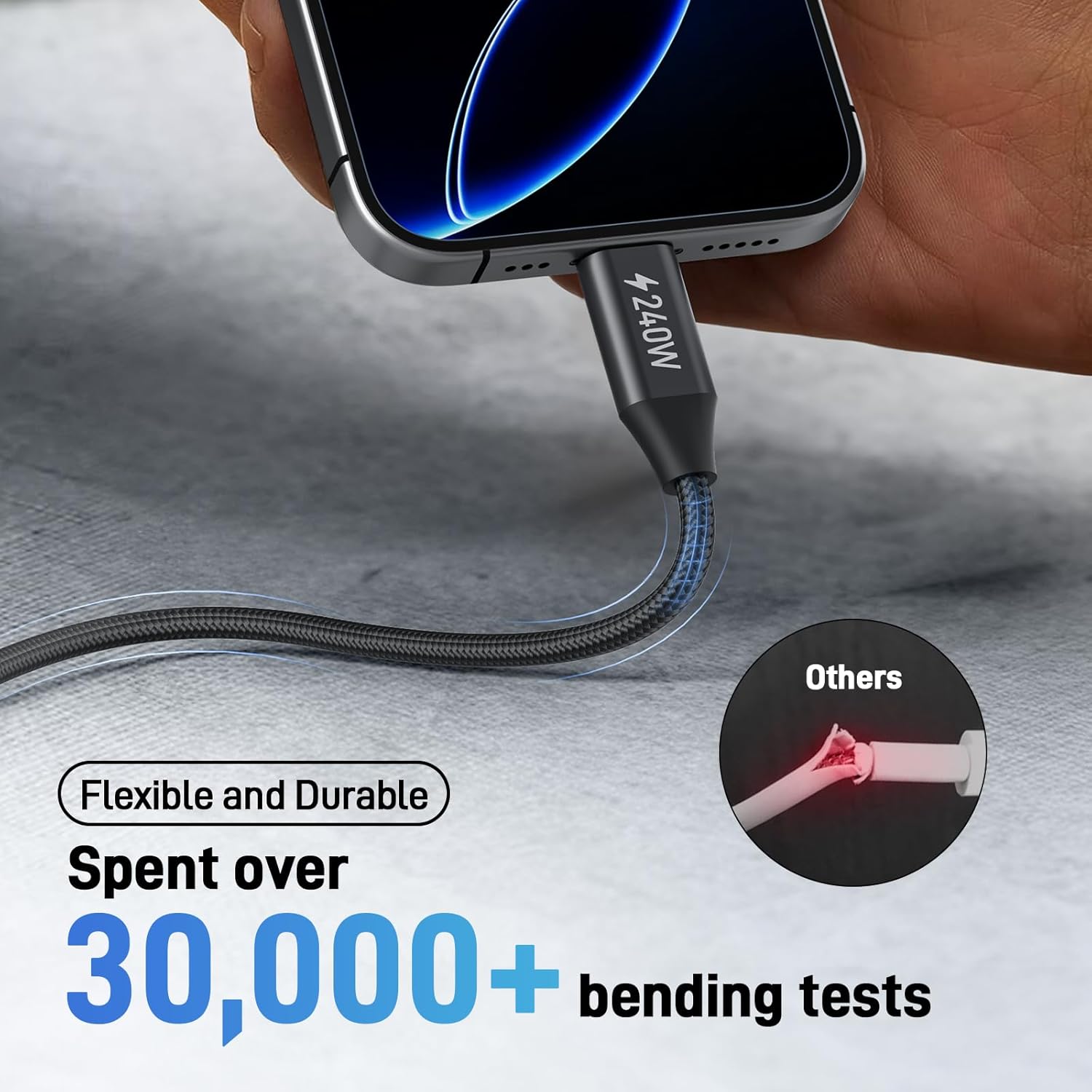 Thumbnail 4 de Acer 240W USB-C Cable — 3.3ft Nylon Braided USB-C to USB-C Charger Cord