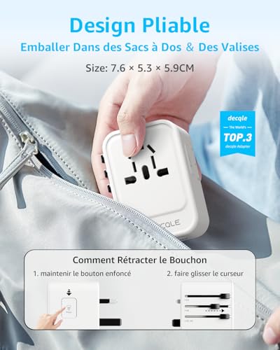 Thumbnail 4 de decqle Adaptateur Prise Universelle avec 2 ports USB-C (PD 20W) et 1 USB-A