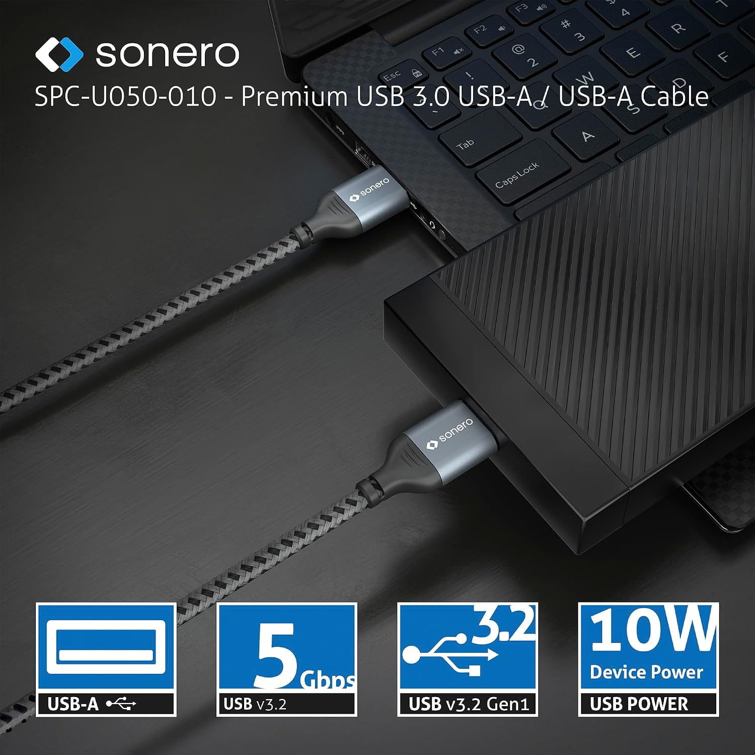 Thumbnail 4 de Sonero SPC-U050-020 – kabel USB-A–USB-A USB 3.0, 2 m, bawełniany oplot
