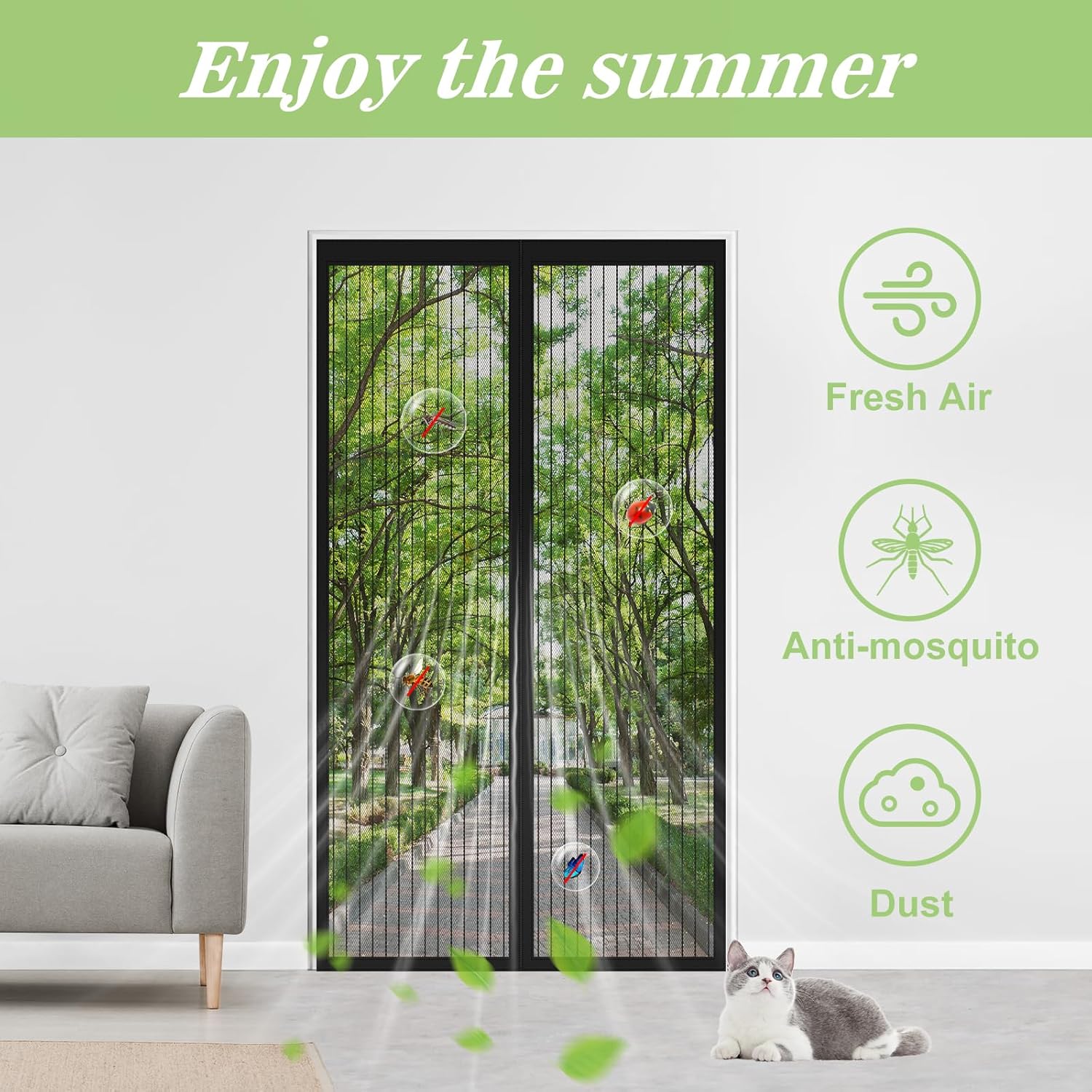 Thumbnail 4 de Magnetic Fly Screen Door Curtain – 90x210cm for Doors with Powerful Magnets and Full Frame Tape