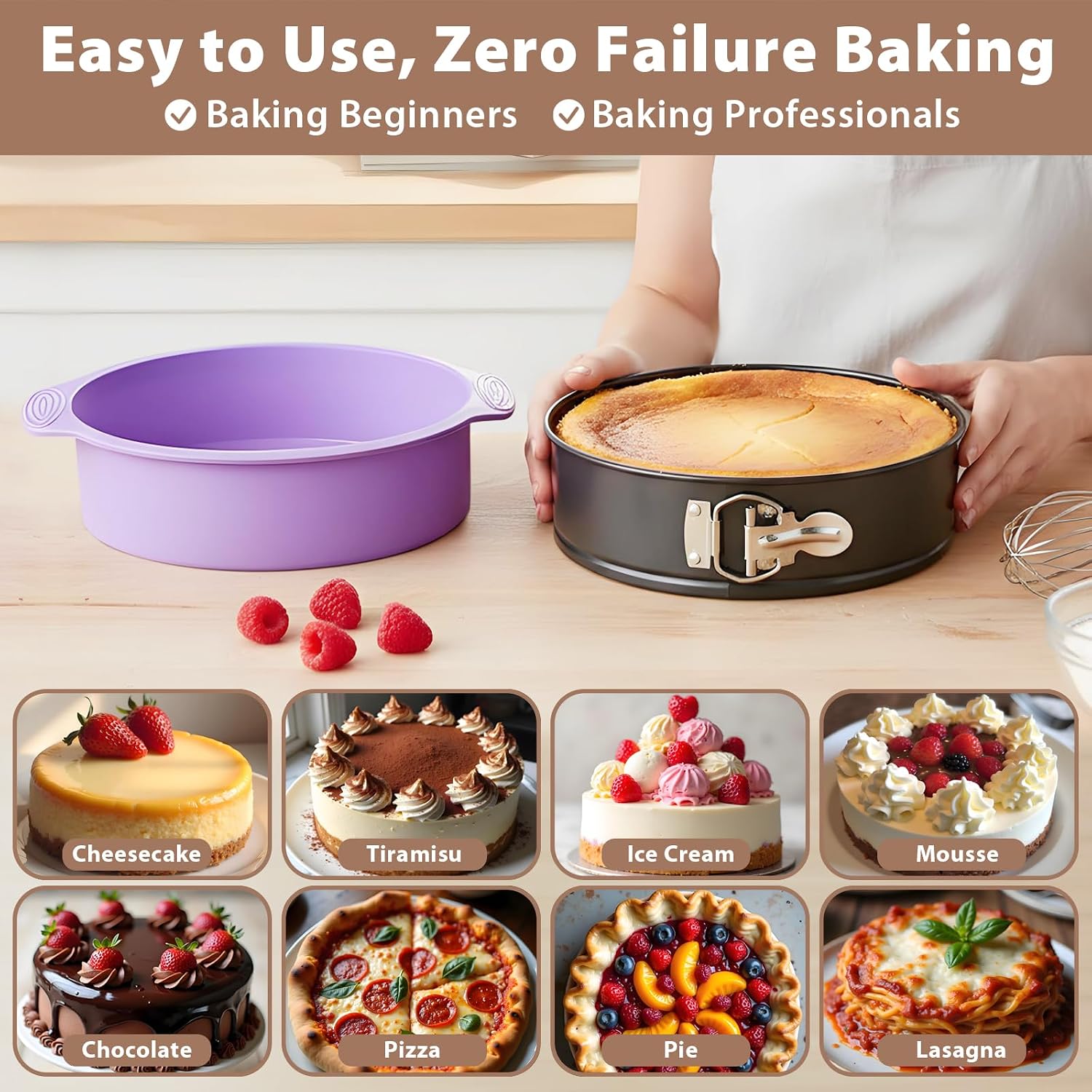 Detalle de 9-Inch Nonstick Springform Cheesecake Pan Set with Silicone Protector and 50 Parchment Liners