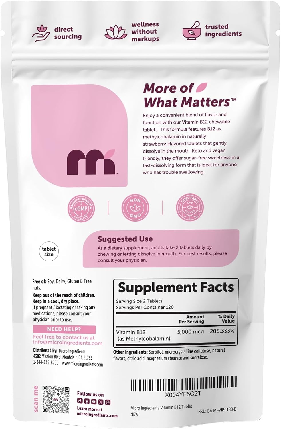 Thumbnail 6 de Micro Ingredients Vitamin B12 Chewable Tablets, 5,000 mcg