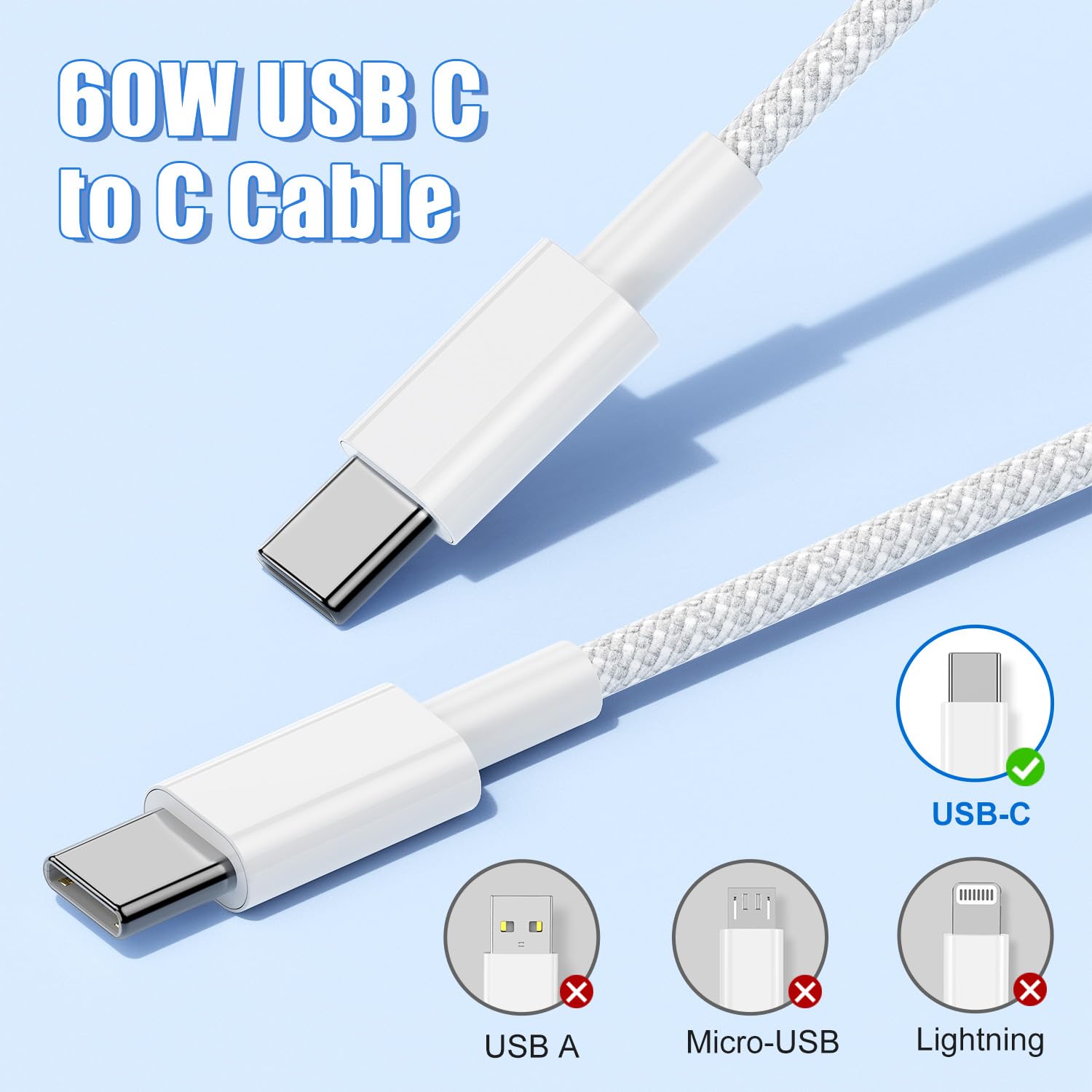 Detalle 2 de USB C to C Charger Cable 3M 60W, 2-pack