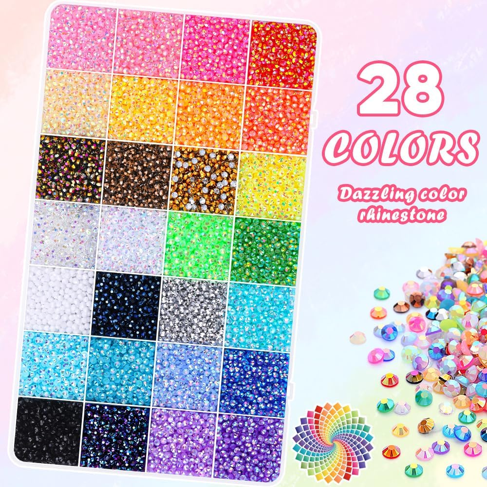Thumbnail 6 de JOLCEEY 34000pcs Nail Art Rhinestones – 28 Colours, 3mm Flat Back Gems with Pick Up Tweezers and Pen