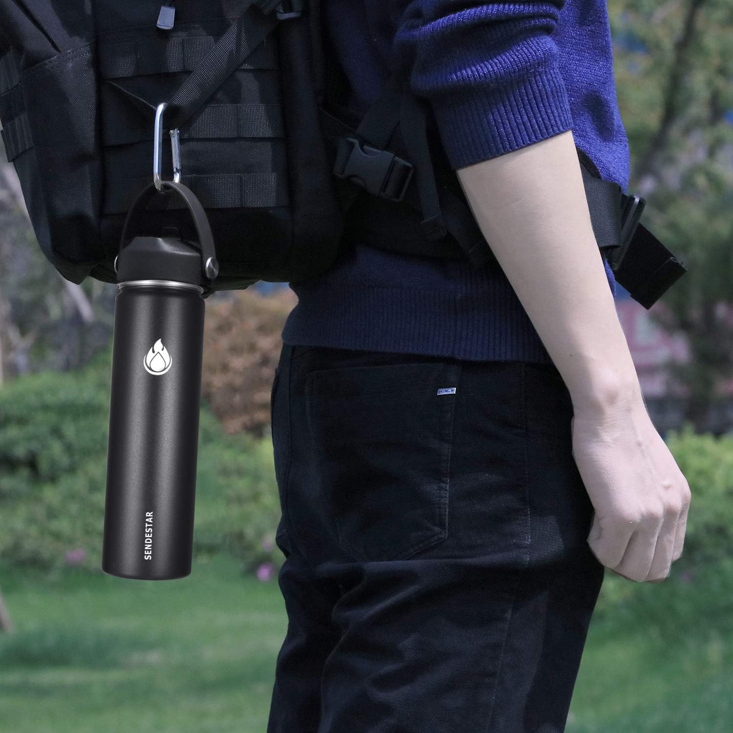 Thumbnail 4 de SENDESTAR 24 oz Insulated Water Bottle (Wide Mouth, Straw Lid + Spout Lid) — Black