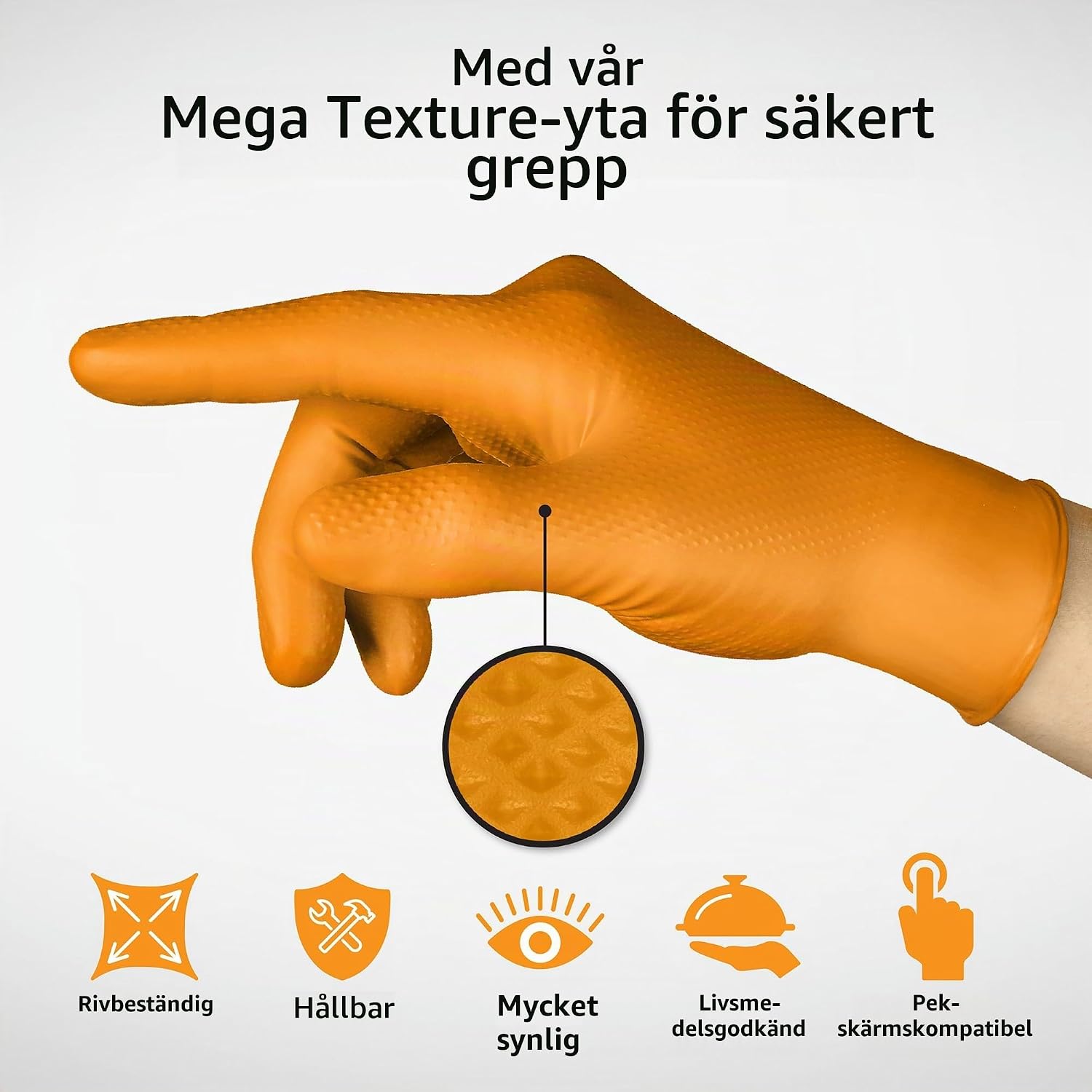 Detalle 2 de Ansell MicroFlex 93-256 nitrilhandskar, puderfria och orange, storlek L