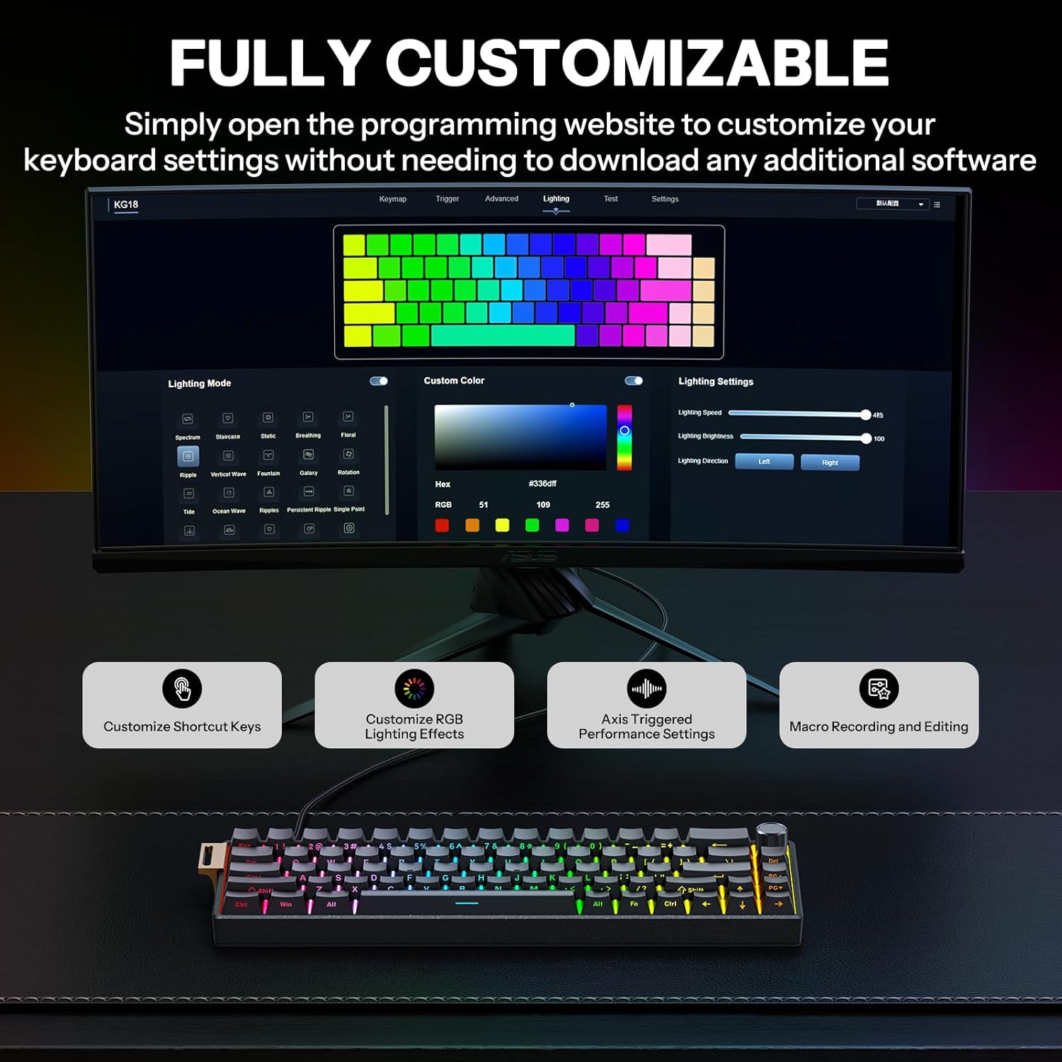 Detalle 2 de OMOTON 65% Aluminum Mechanical Gaming Keyboard with Hall Effect Magnetic Switches