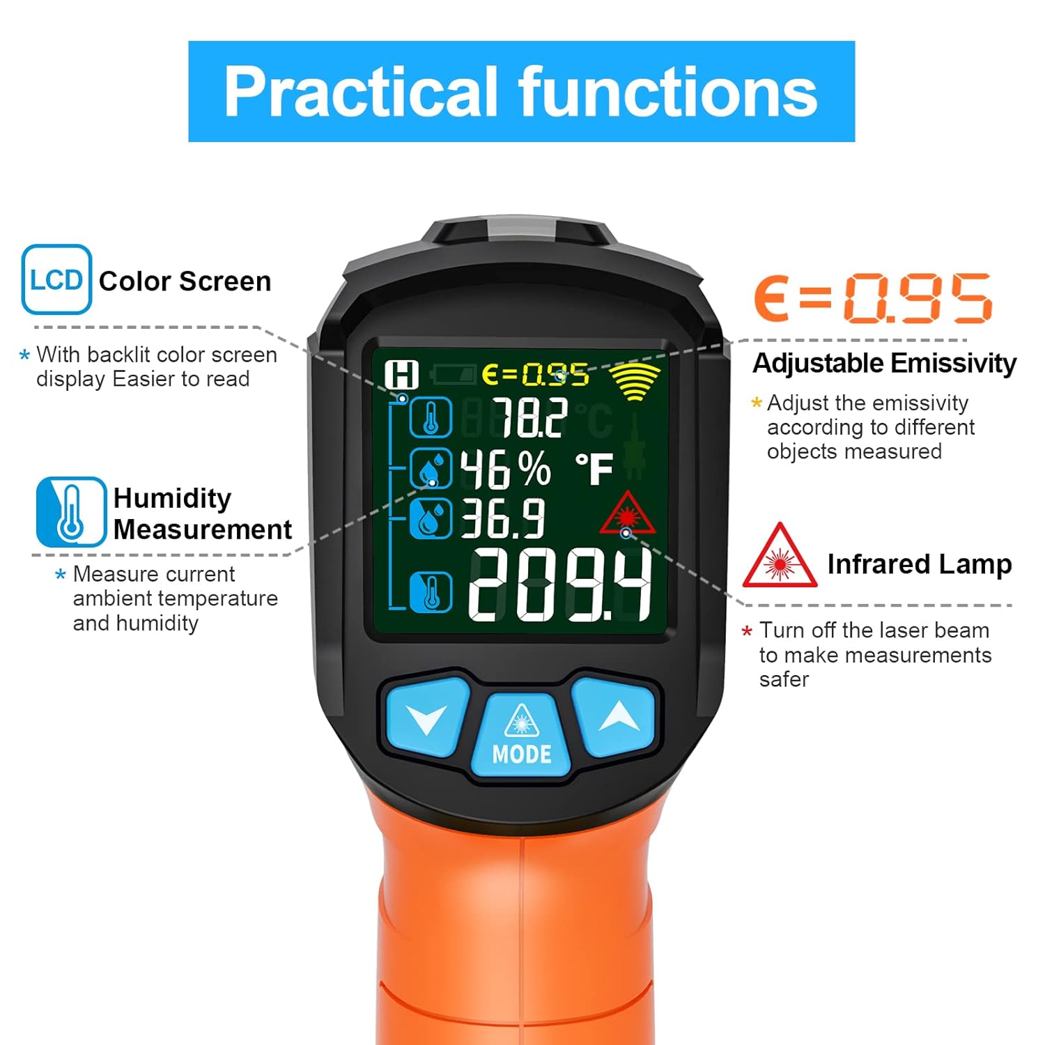 Thumbnail 4 de MESTEK Infrared Thermometer Gun −58°F to 1472°F