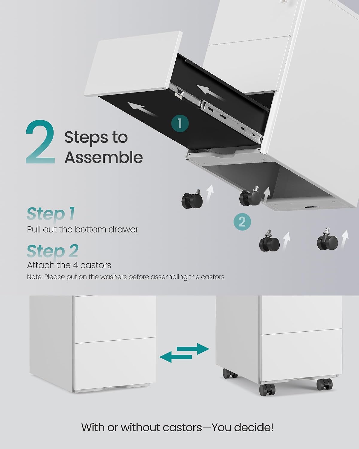 Thumbnail 6 de SONGMICS BEREND OFC079W01 Mobile Filing Cabinet, 3 Drawers, Lockable