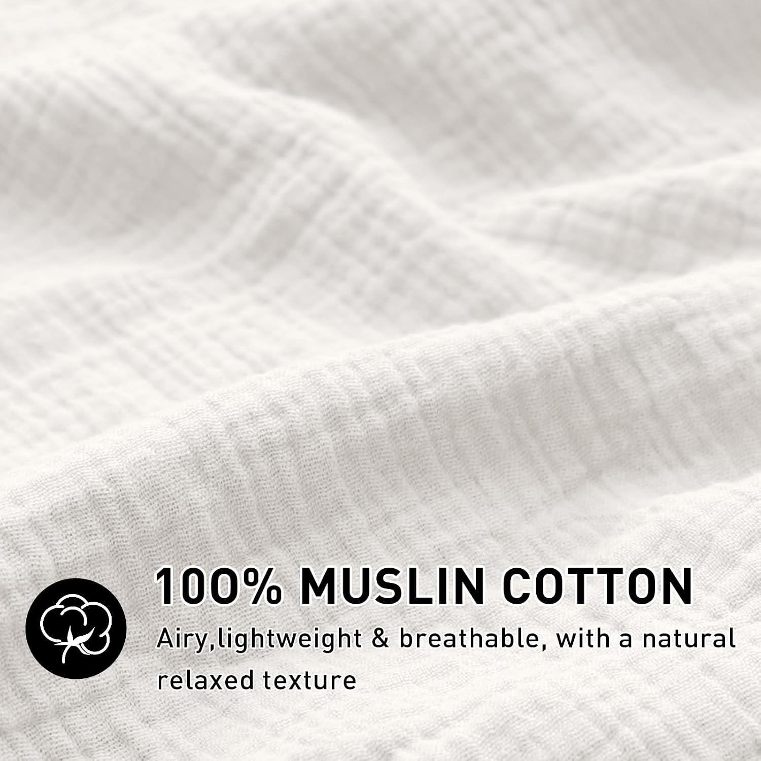 Detalle de EMME Muslin Cotton King Duvet Cover Set, Cream White, Hidden Zipper