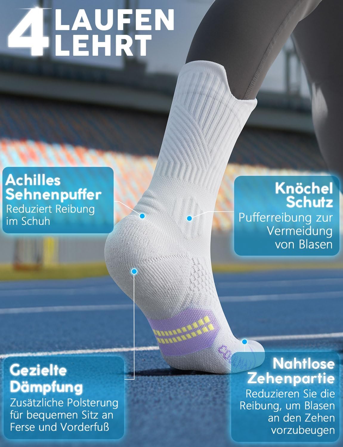 Detalle 2 de Juclise Bambus Kompressions-Laufsocken (15–20 mmHg) – Coolmax, atmungsaktiv & Anti-Blasen im 3er-Set