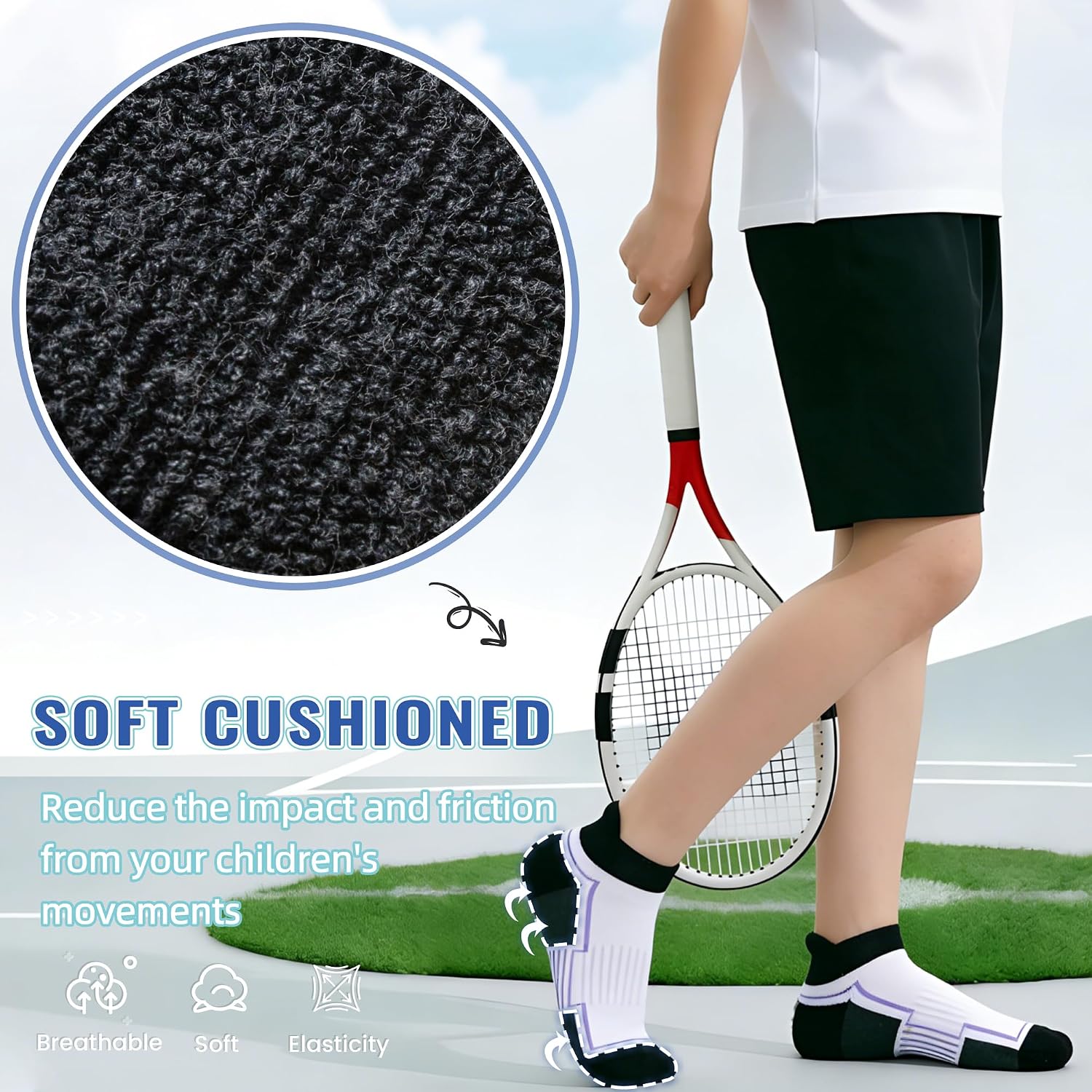 Thumbnail 4 de SEEYAN Kids Socks Boys Ankle Athletic Half Cushioned Low Cut Cotton Breathable Socks – 6 Pairs