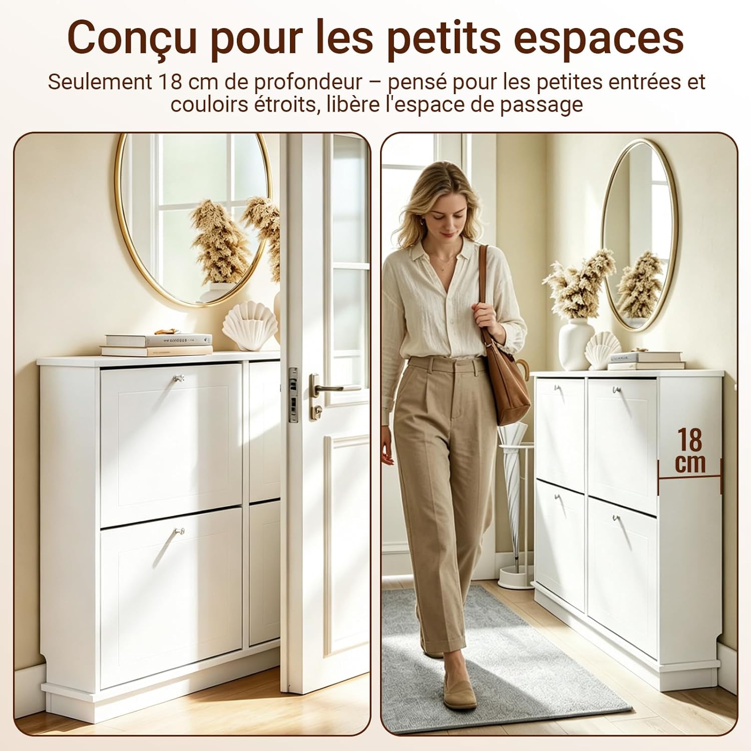 Detalle 2 de SoBuy Meuble Chaussures Étroit 18 cm FSR216-W — rangement compact et robuste pour pièces petites