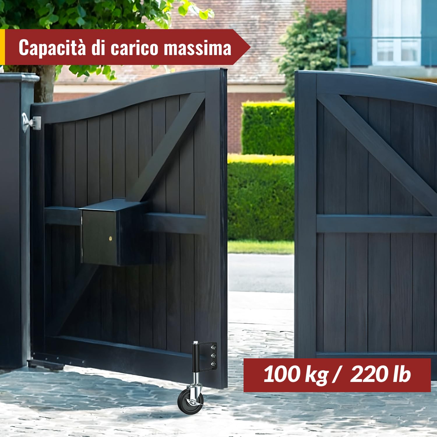 Detalle de HOLKIE Ruota per Cancelli da 100 mm con Molla Integrata – Ruota Girevole per Cancelli in Legno e Recinzioni, Portata 100 kg (Nero)