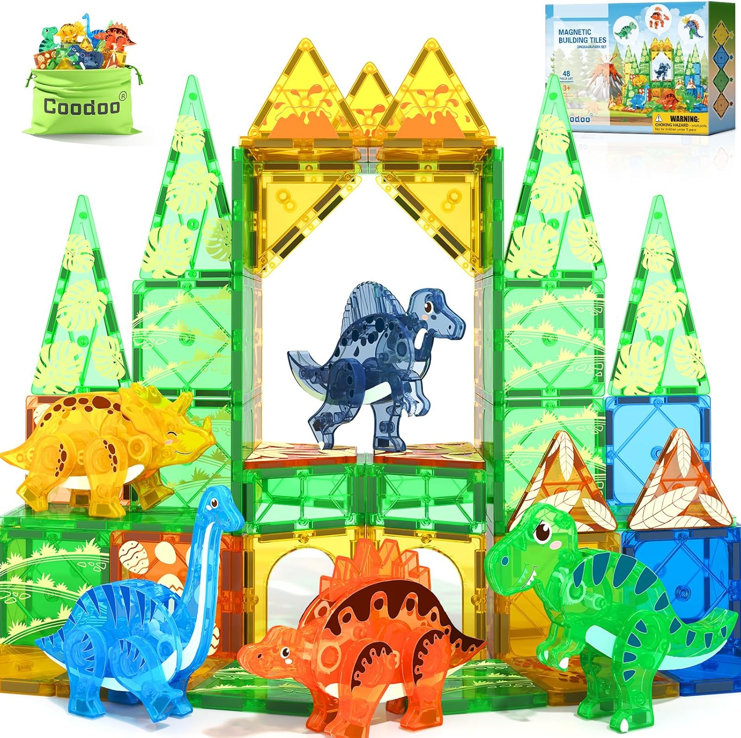 Detalle de Coodoo Dinosaur Magnetic Tiles 3D Set for Ages 3+ 🧩