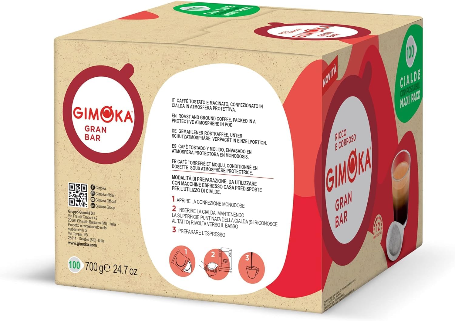 Detalle de Gimoka Kompostierbare Kaffeepads Gran Bar Intensität 12 – ESE 44 mm kompatibel