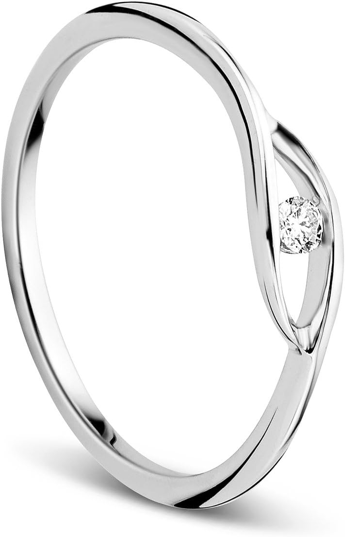 Detalle de Orovi Bague pour femme — Bague solitaire en or blanc 9 carats (375) avec diamant brillant 0,05 ct