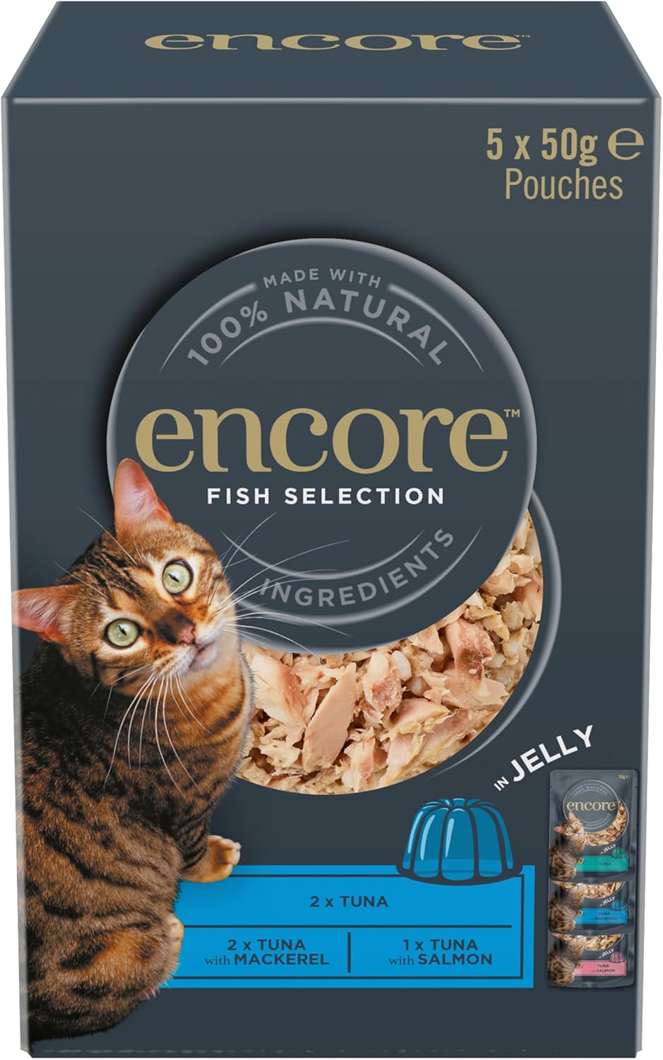 Encore Nourriture humide naturelle pour chats — thon et sélection de poissons, sachets de 50 g (20 sachets)