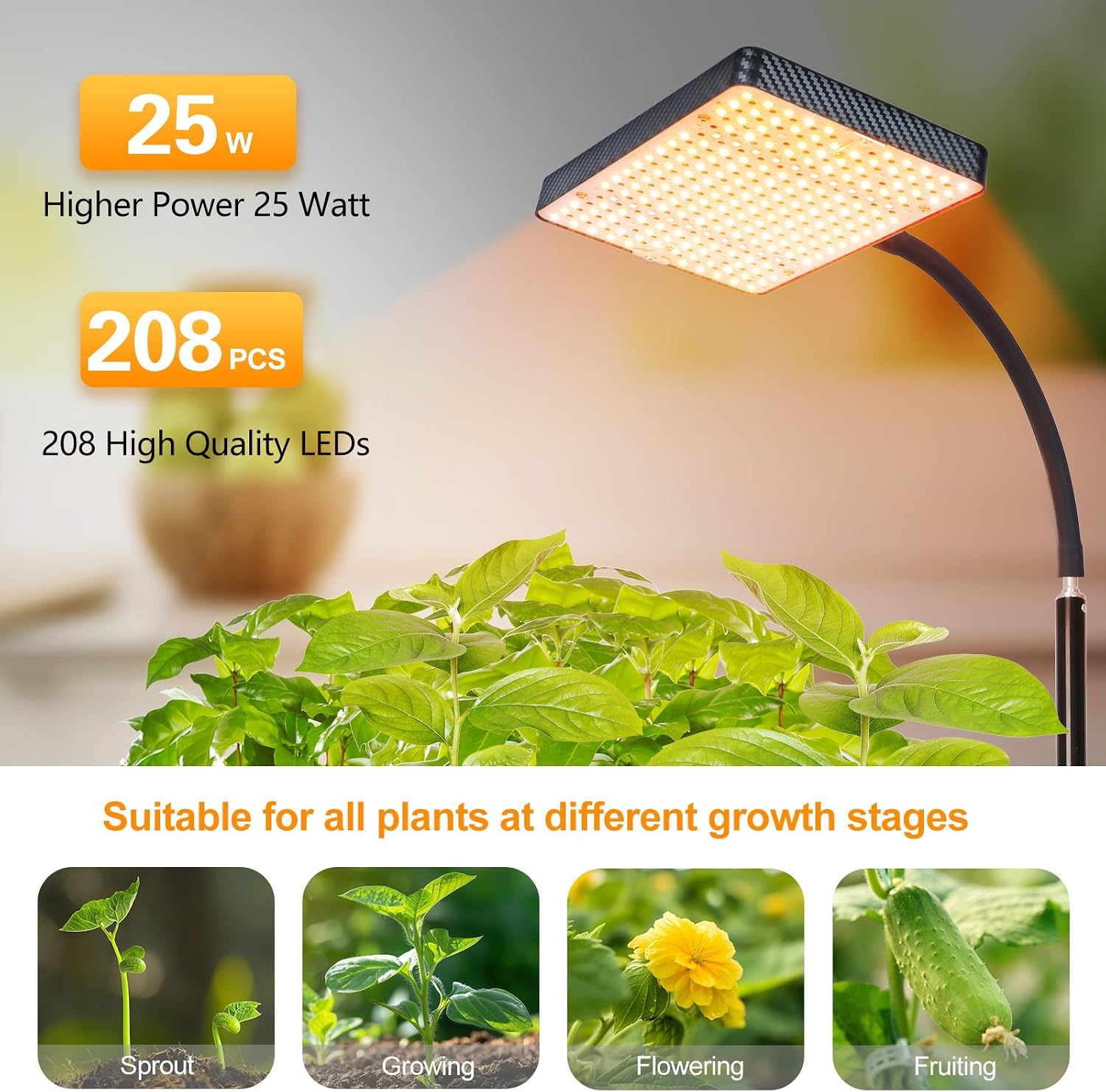 Detalle 1 de FECiDA Zinqolay Standing Grow Light, Adjustable 24–76" Stand, 5-Mode Timer