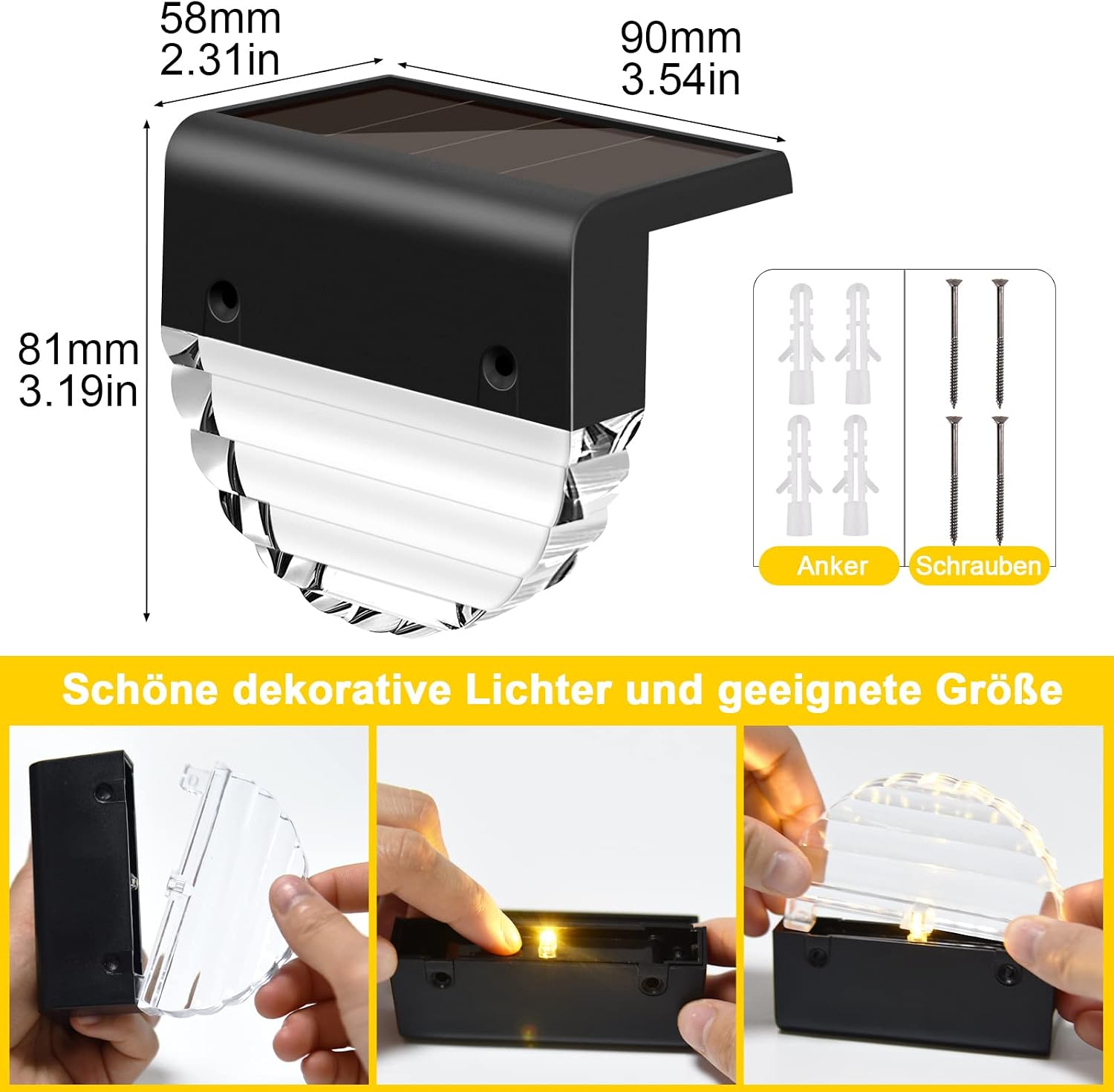 Detalle 2 de YIKANWEN 6er Solarleuchten für Außen – LED-Gartenlampen mit 2 Modi (Warmweiß & Farbwechsel) für Terrasse, Weg, Stufen