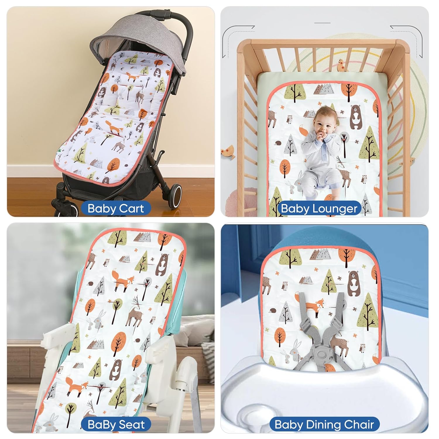Thumbnail 5 de Baby Sitzauflage für Kinderwagen aus 100% Baumwolle (34 x 78 cm), beidseitig nutzbar
