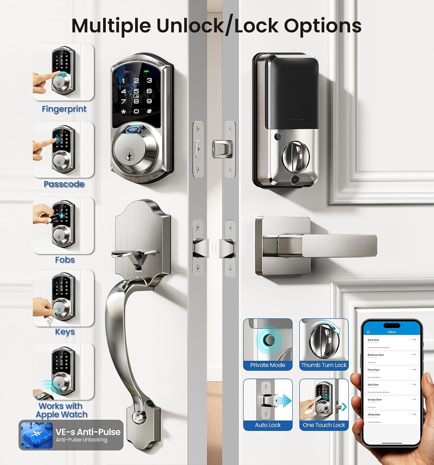 Detalle 2 de Veise Fingerprint Smart Lock Satin Nickel