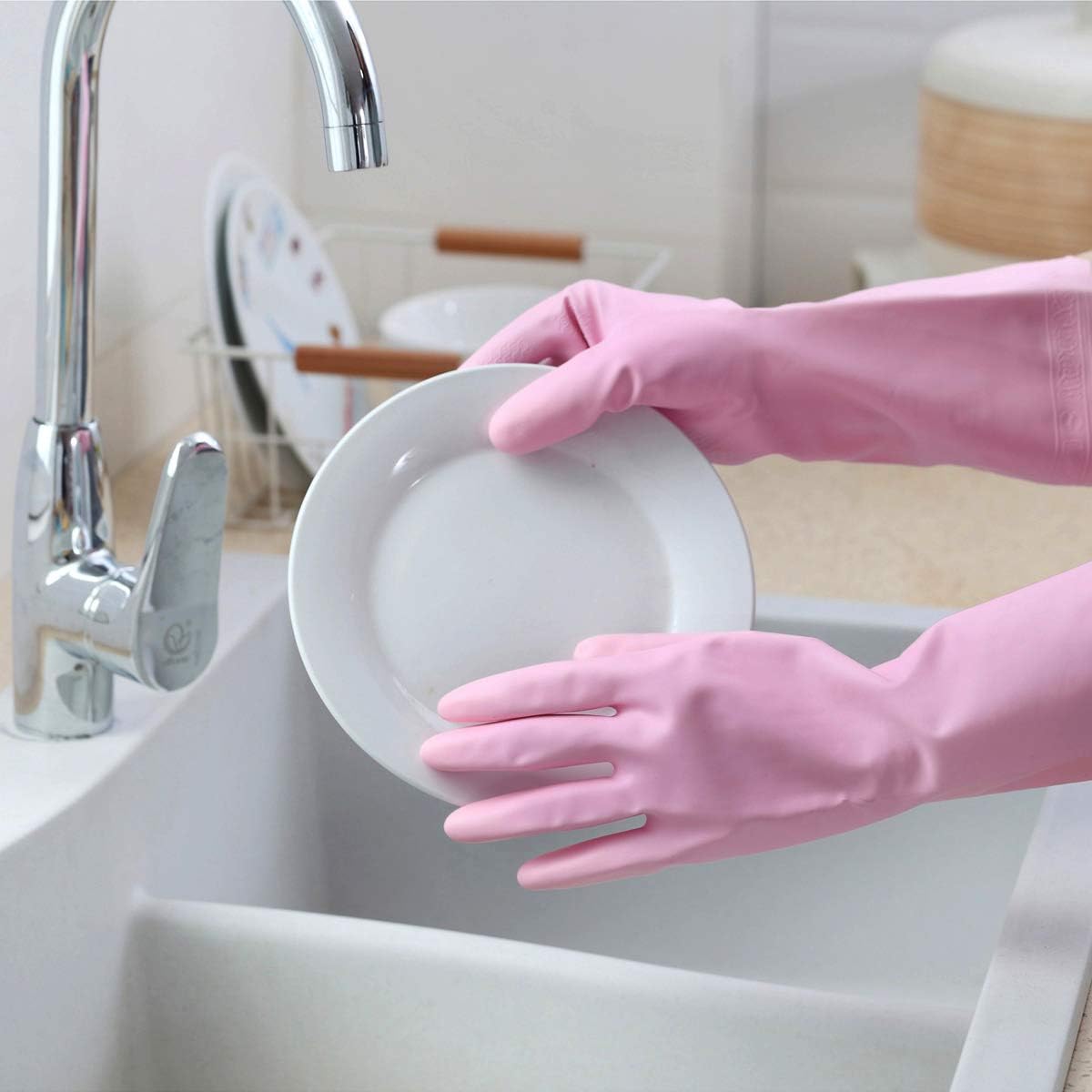 Detalle 2 de HSL Household Cleaning Gloves (2 Pairs) – Latex-Free, PVC, Cotton-Lined, Waterproof, Non-Slip, Medium