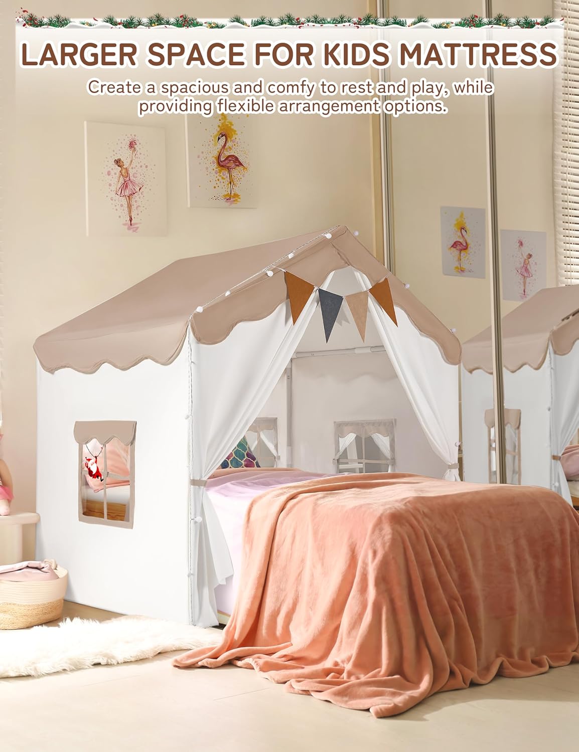 Thumbnail 2 de Besrey 2-in-1 Kids Play House Tent (Princess style) with lights, pad and 2 doors – indoor toddler tent