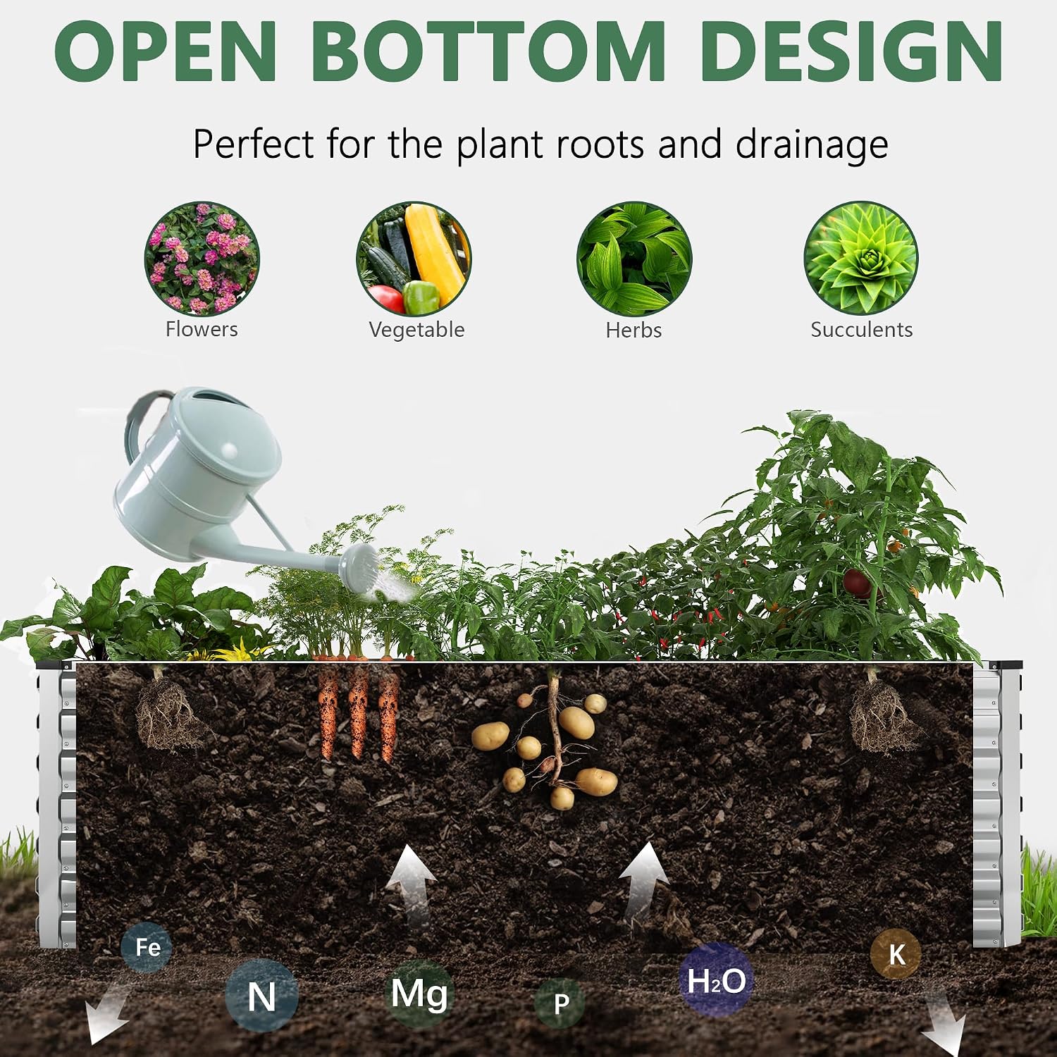 Detalle de FOOWIN 8x4x2ft Galvanized Steel Raised Garden Bed, 478-Gallon Capacity