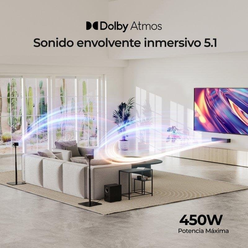 Detalle 2 de Ultimea Poseidon M4t 5.1 450W: barra de sonido con Dolby Atmos y subwoofer inalámbrico