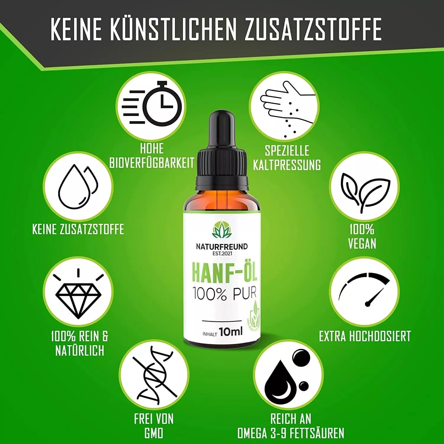 Thumbnail 3 de NATURFREUND Hanföl Hochdosiert – 150 mg pro Tagesdosis, Premium Hanfsamenöl, 10 ml