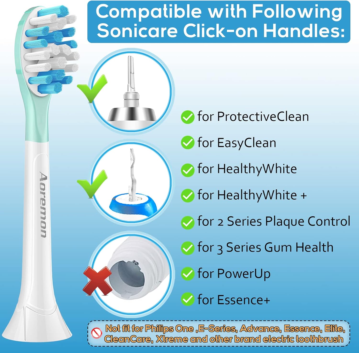 Thumbnail 1 de Aoremon Replacement Toothbrush Heads for Philips Sonicare (6 Pack) – C3/C2 Compatibility, White