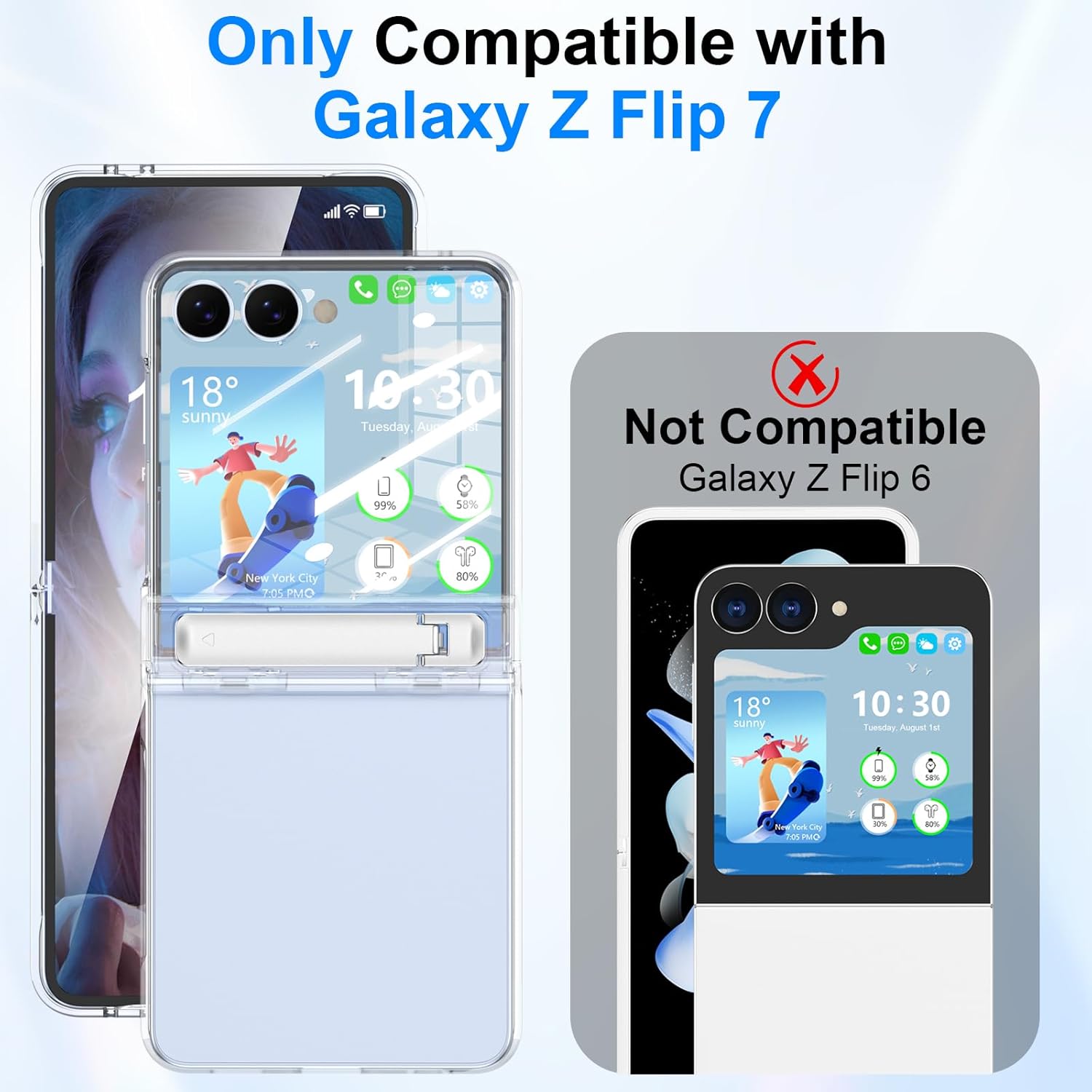 Thumbnail 2 de Designed for Samsung Galaxy Z Flip 7 Case with Hinge Protection & Foldable Kickstand (Built-in Screen Protector) – Clear