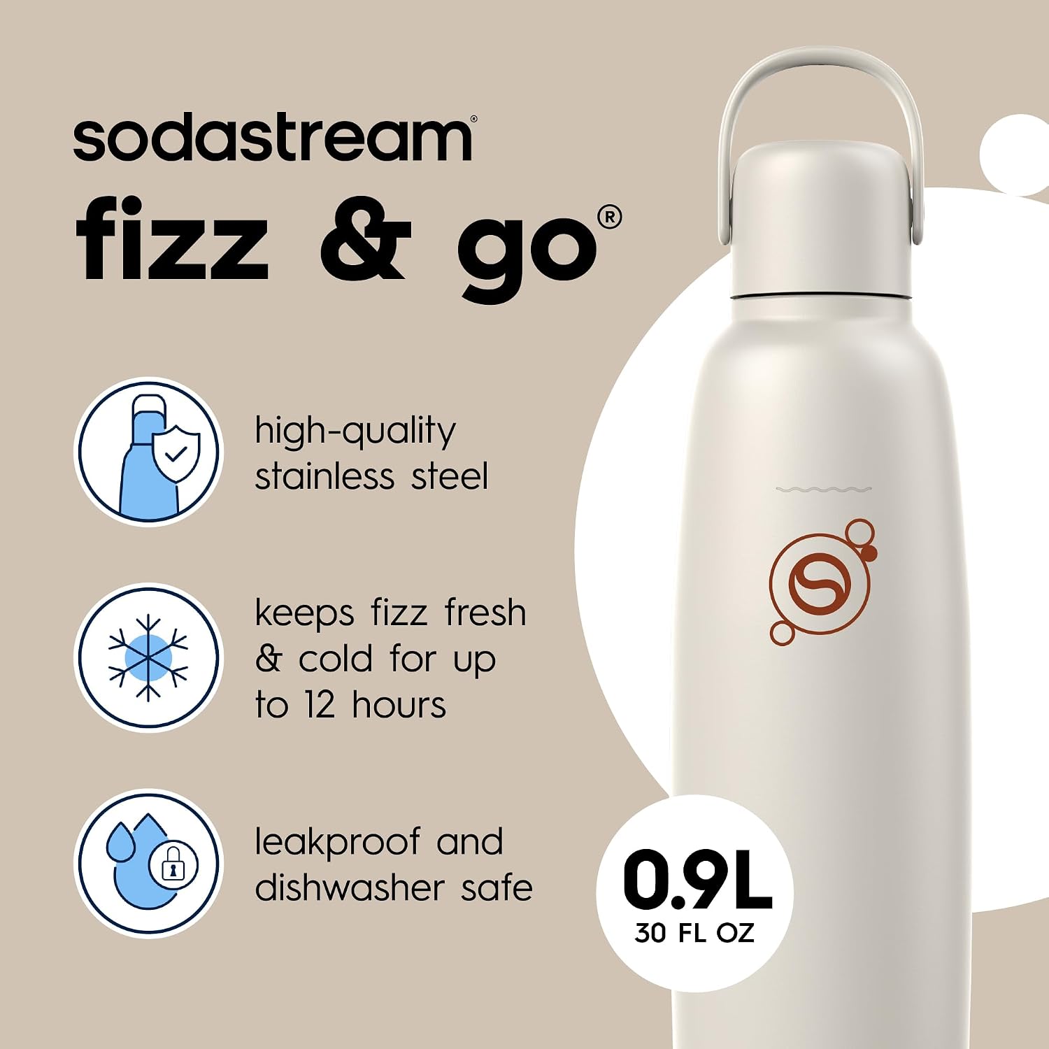Detalle 2 de SodaStream Stainless Steel Carbonated Water Bottle 0.9L
