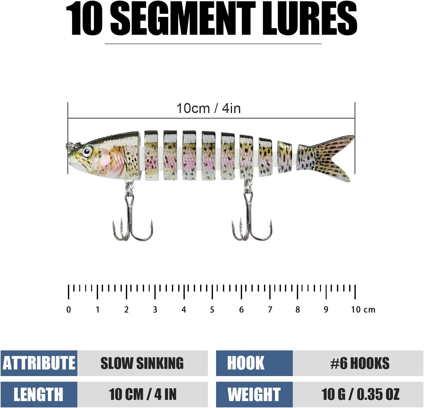 Thumbnail 1 de TRUSCEND Leurres swimbait réalistes à enfoncement lent (10 segments) pour eau douce & eau salée