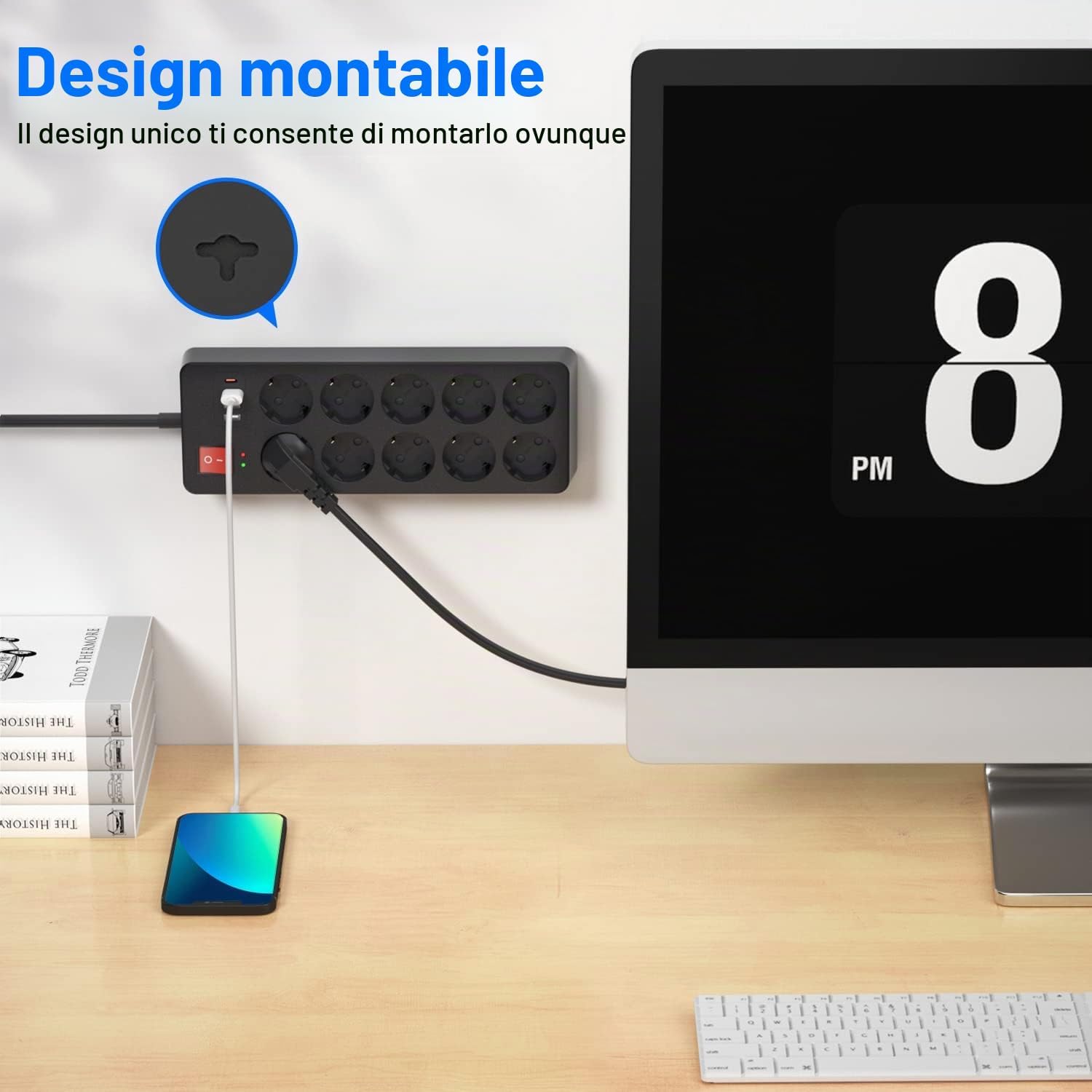 Detalle de Multipresa 10 Posti con USB-C e protezione sovratensione – 1,5 m, Nero