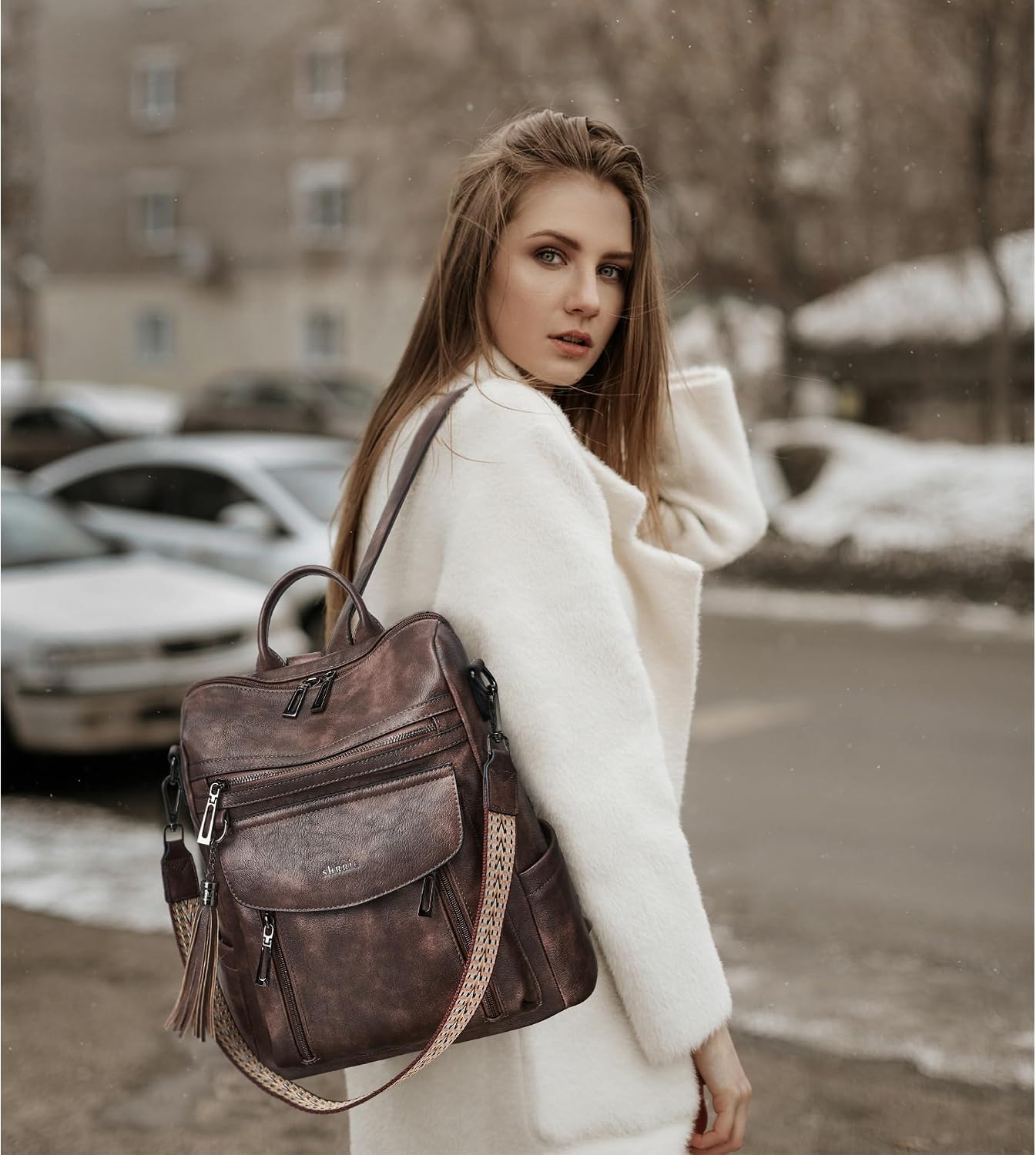 Thumbnail 1 de Shrrie Damen-Rucksack im Vintage-Look (Kunstleder) mit vielen Fächern – dunkelgrün