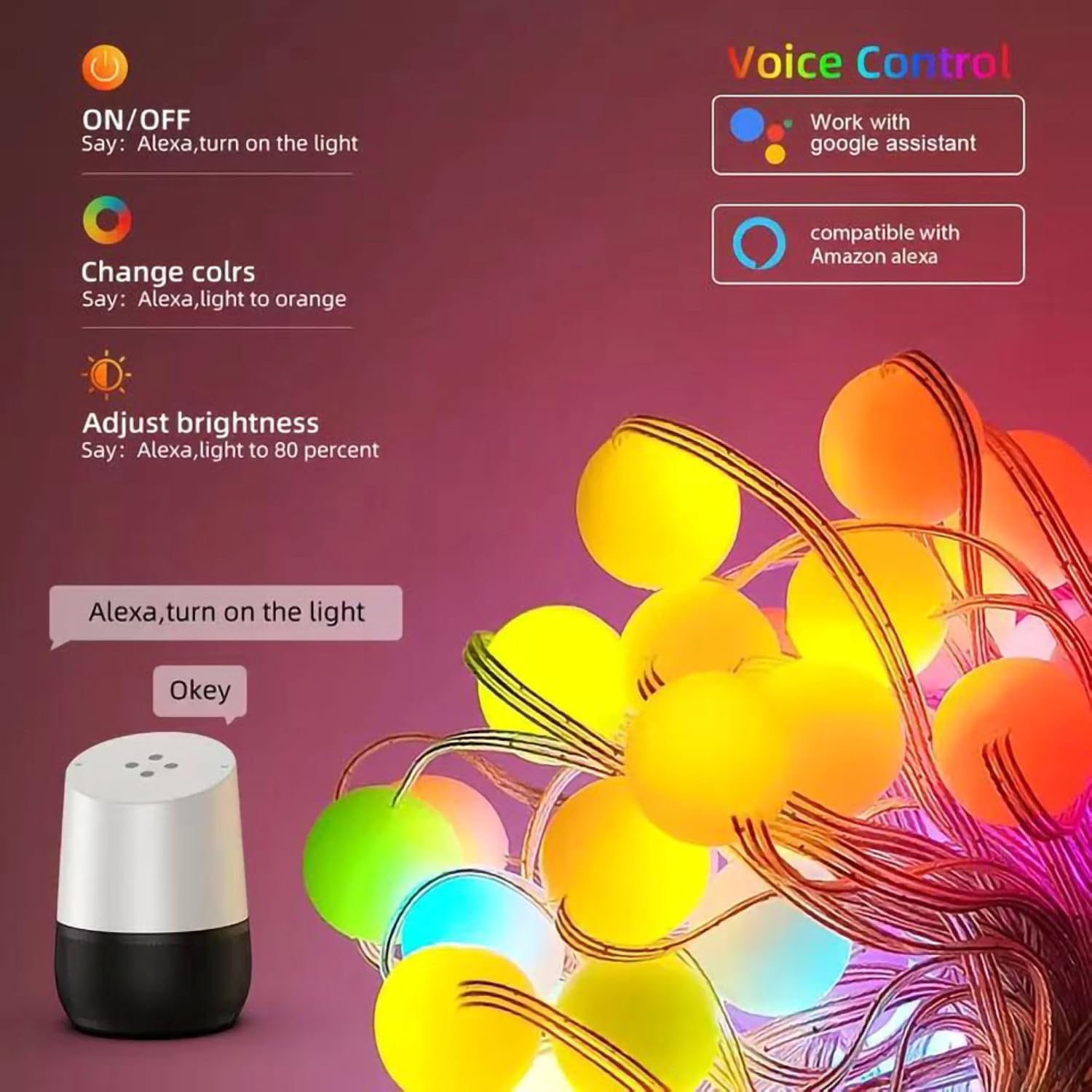Detalle de KYUQY sdrf34f Smart Fairy Lights, 10 m RGB, Music Sync and USB Powered
