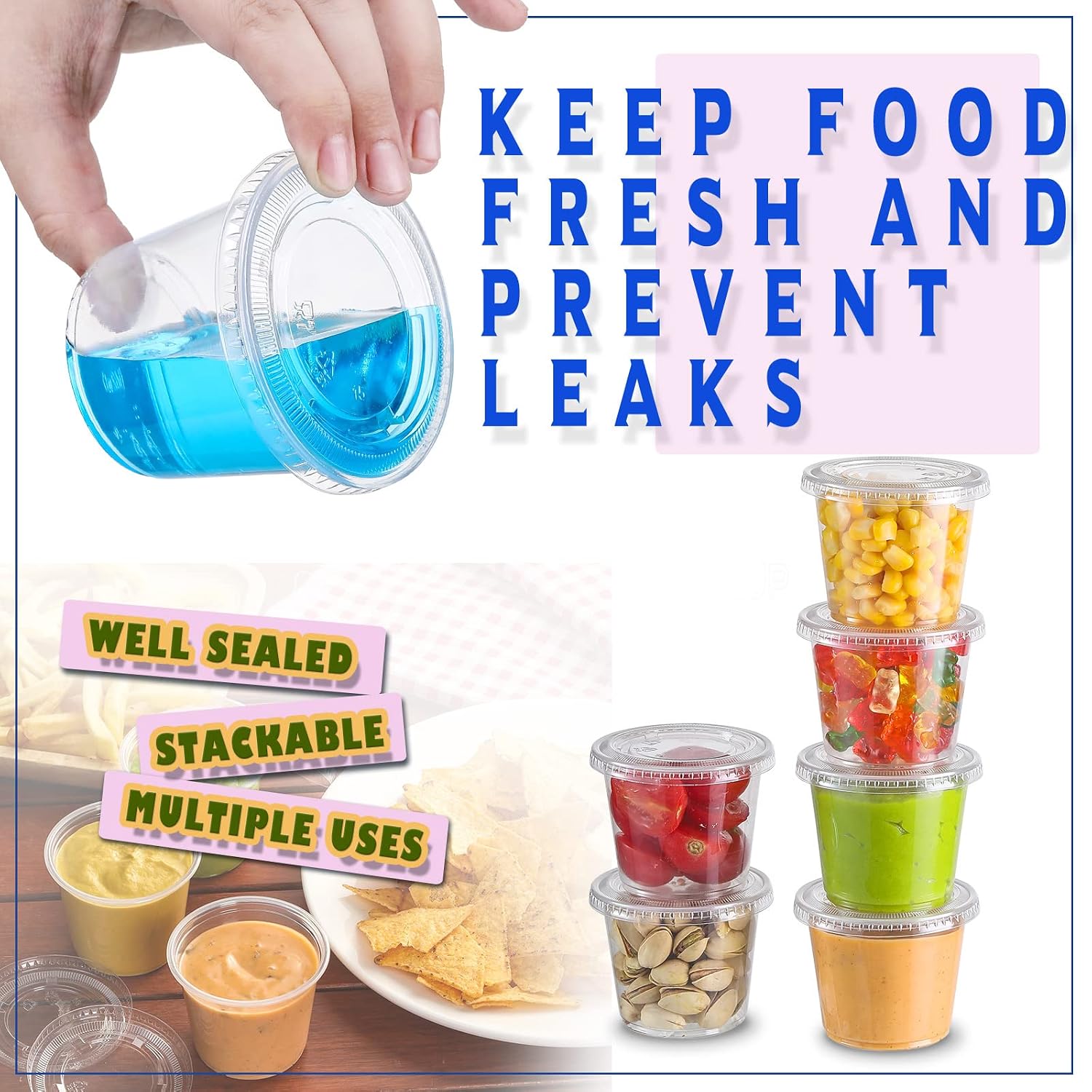 Detalle 2 de VITEVER 5.5 oz Portion Cups with Lids, Airtight and Stackable