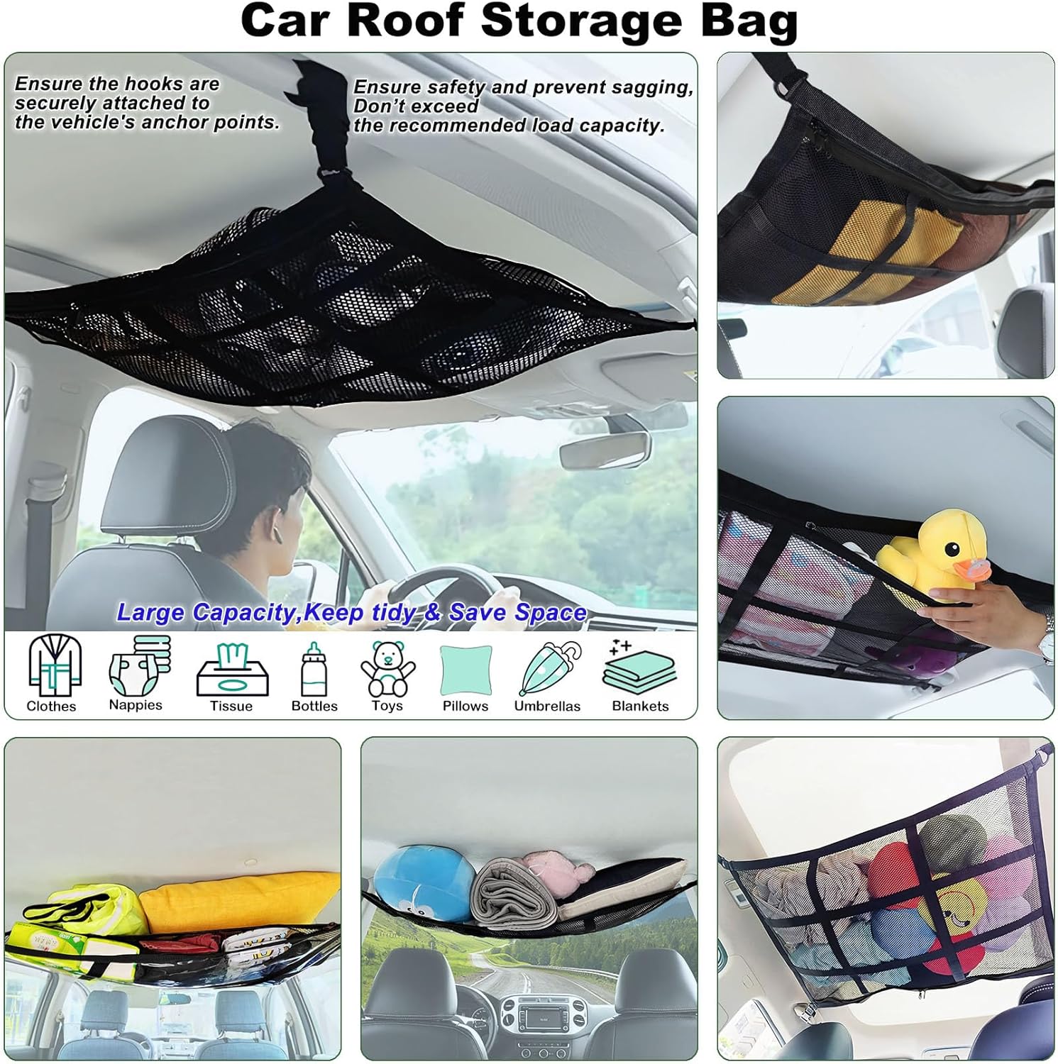 Detalle 2 de ViMOQi Double Layer Cargo Net for Van & Car Roof Storage (90 x 65 cm) — Foldable organiser