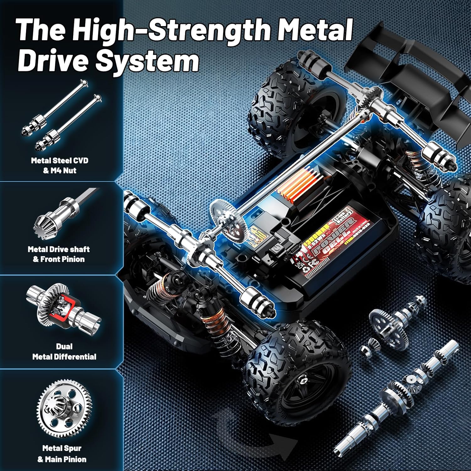 Thumbnail 3 de Cirmine Ferngesteuertes 1:18 RC Auto 4WD Offroad – High Speed 36 km/h, 2× 7,4V 1300mAh Li-Ion, 2,4GHz, Metall-Getriebe