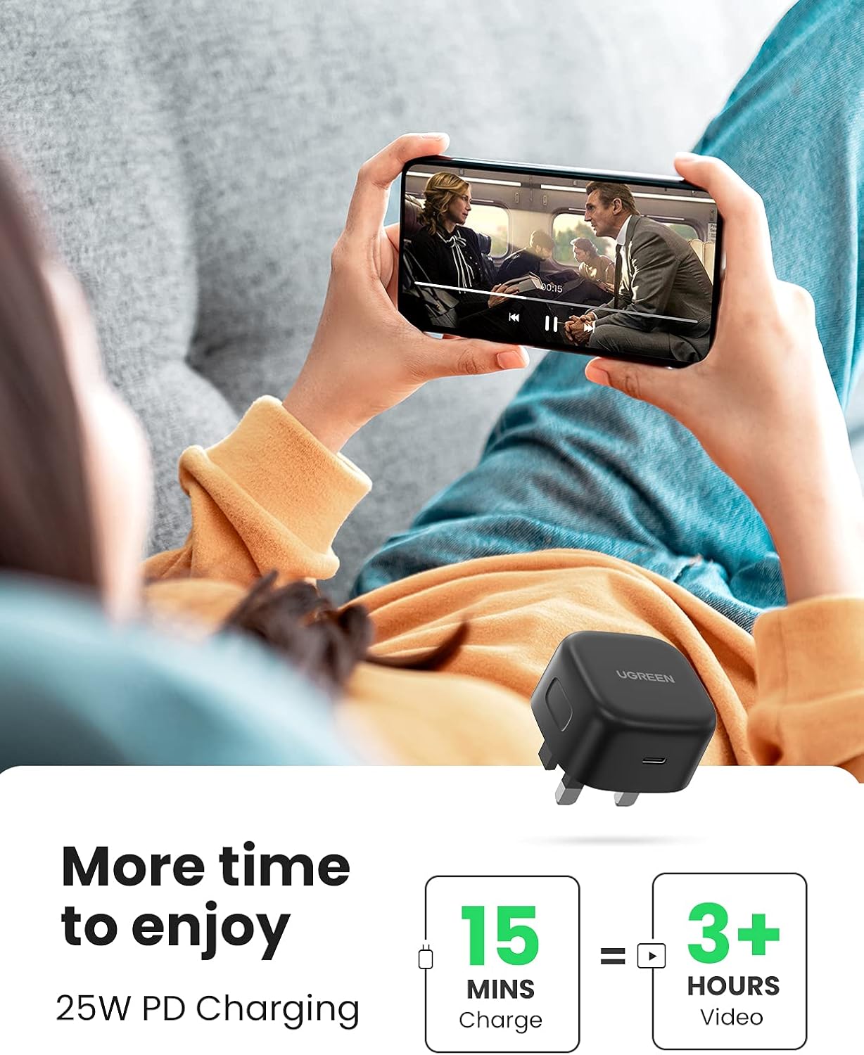 Detalle de UGREEN 25W USB-C Charger with 2m Cable — Super Fast PD Charger