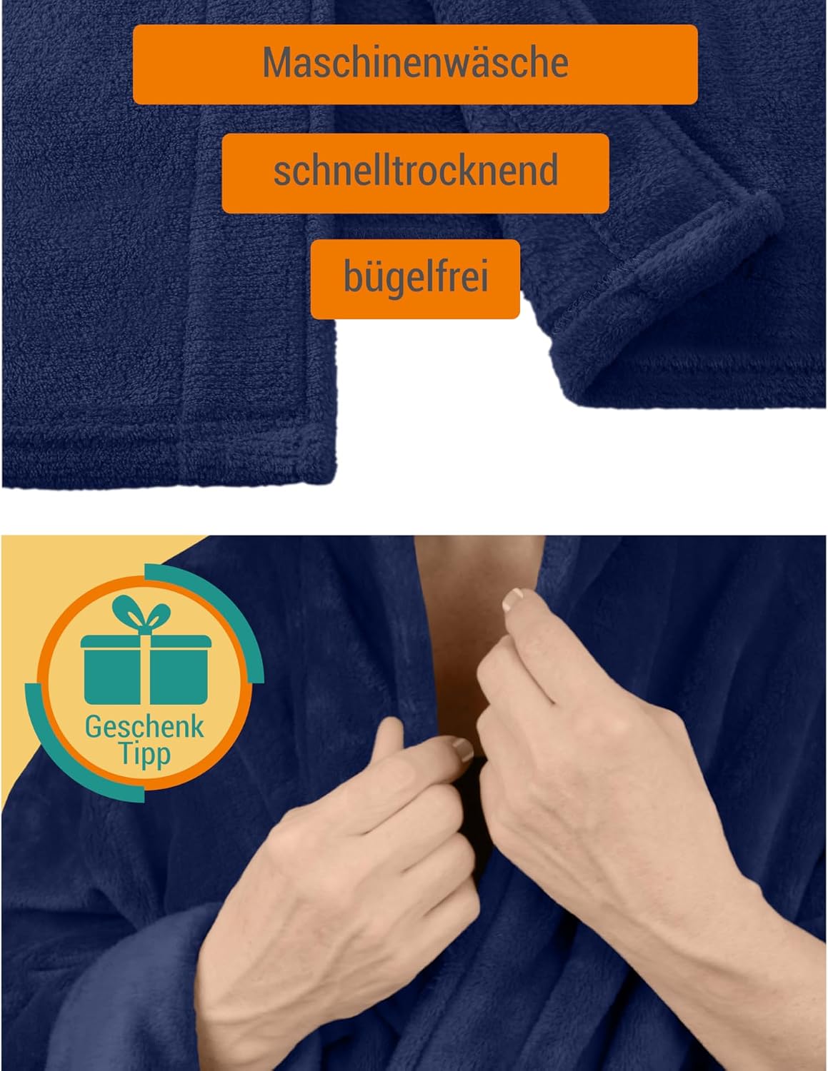 Detalle de Peignoir polaire Douillet npluseins – Col châle, Homme et Femme, Marine, Taille S