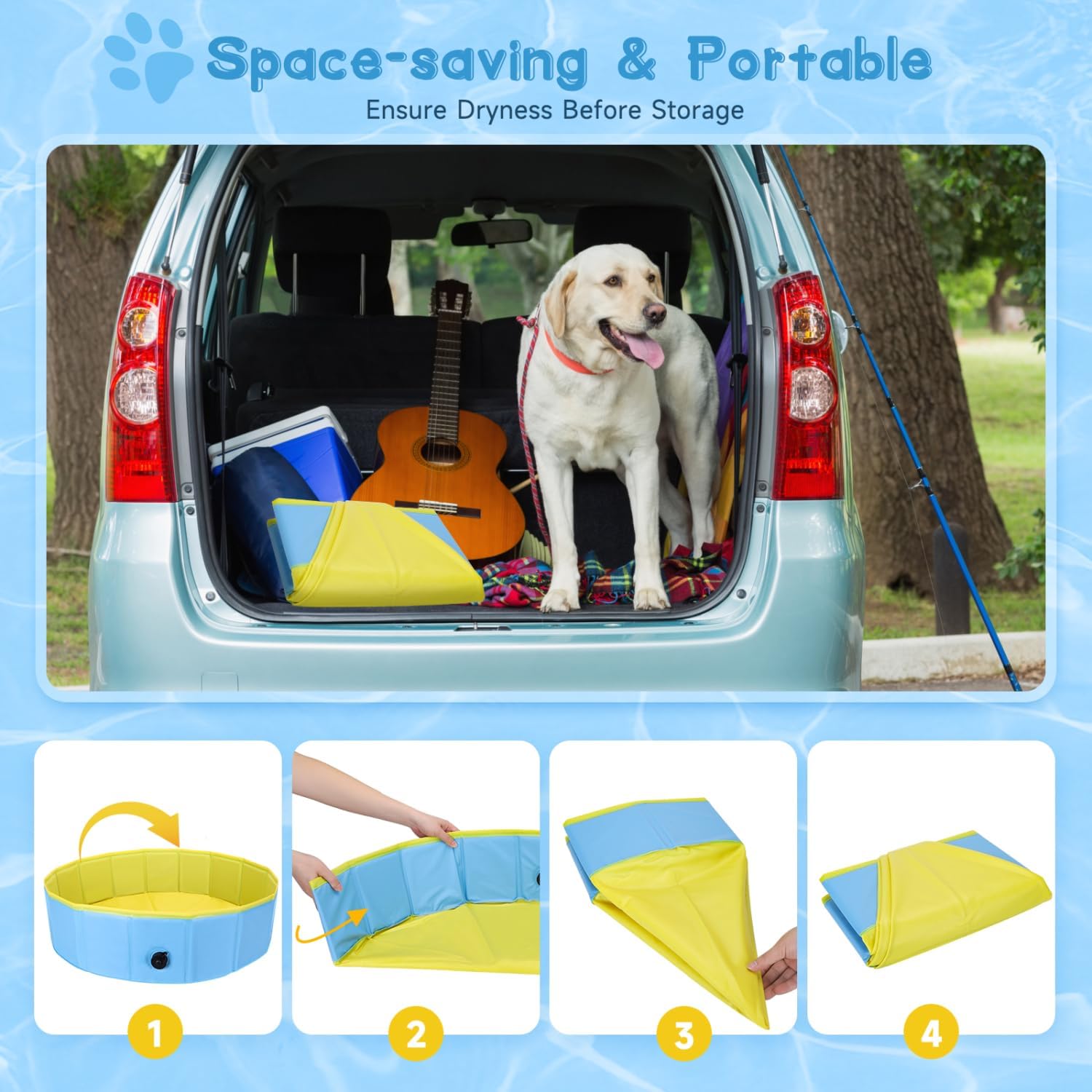 Thumbnail 5 de Nobleza Piscina pieghevole per cani e gatti, vasca rigida in PP/PVC, S 80×20 cm (blu e giallo)