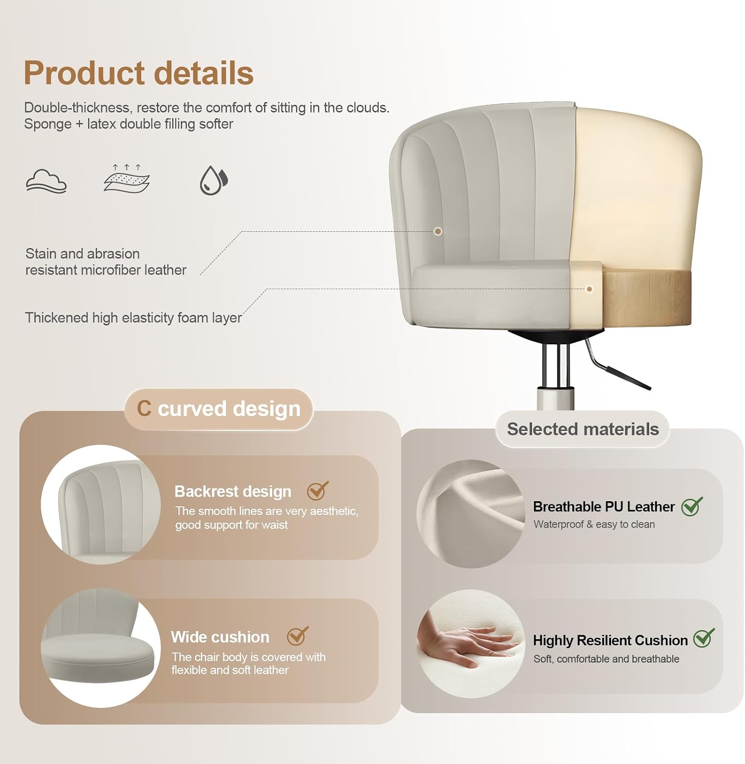 Detalle de HDHNBA Desk Chair, PU Leather
